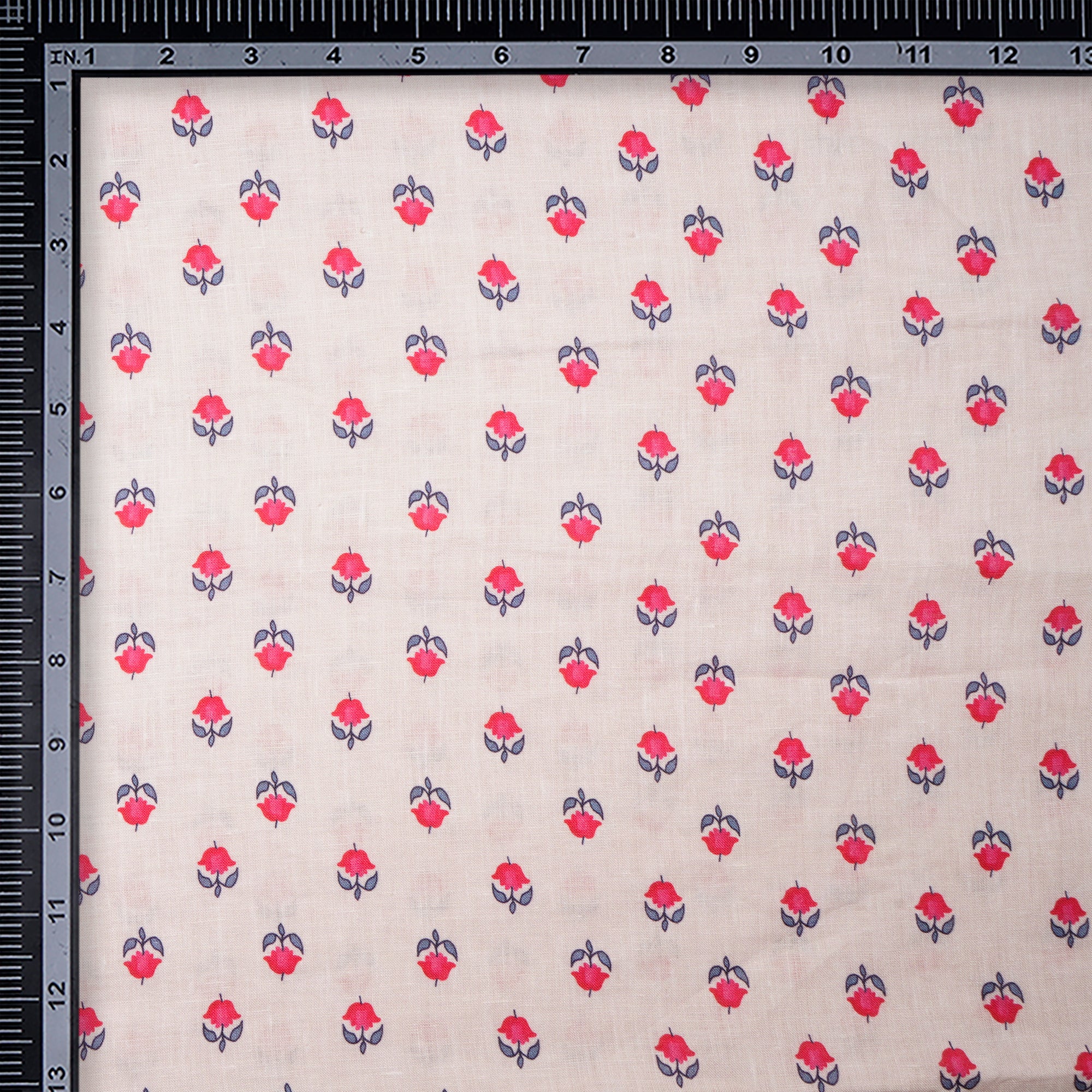 (Pre-Cut 2.80 Mtr)Baby Pink Floral Pattern Digital Print Linen Fabric