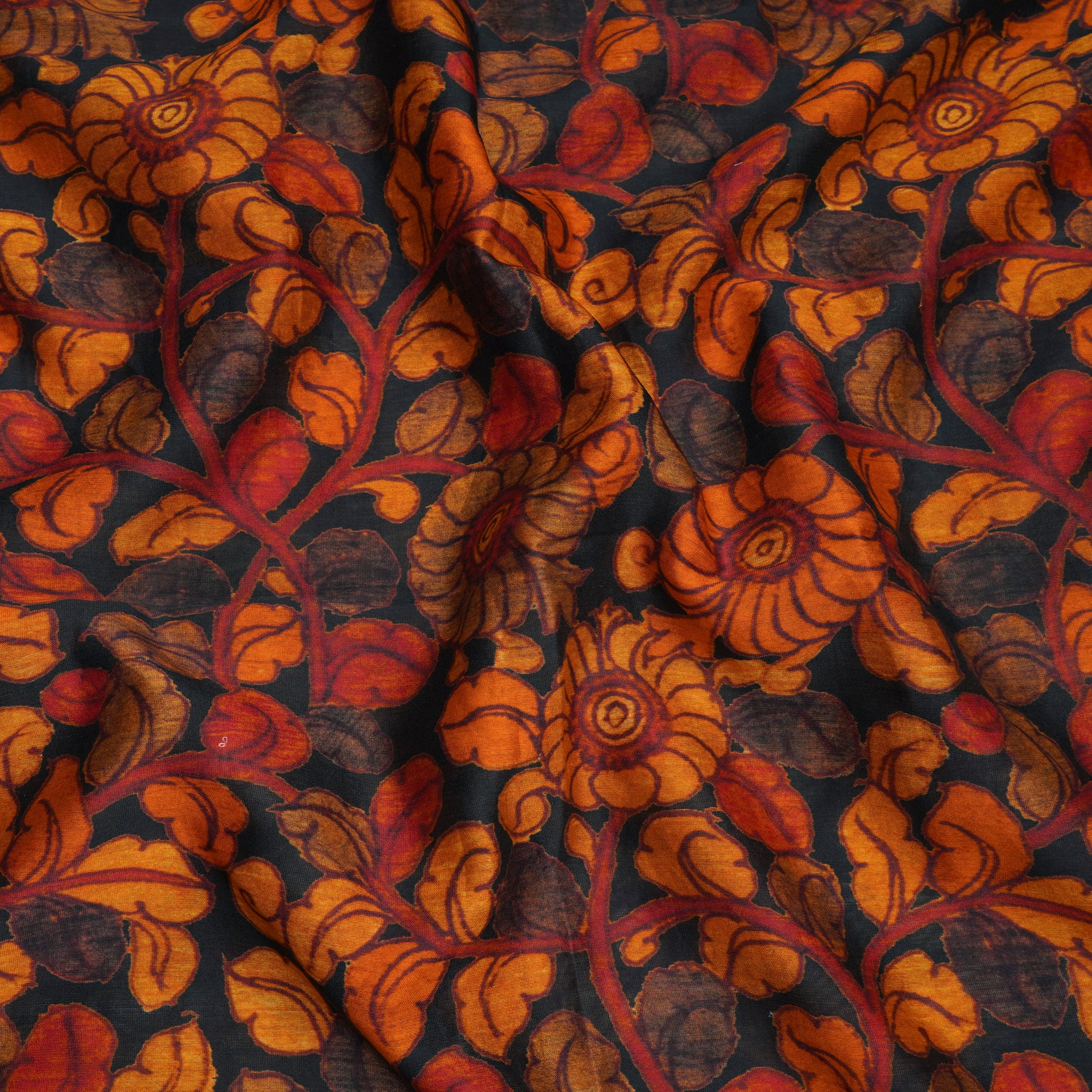 (Pre-Cut 1.40 Mtr)Black Floral Pattern Digital Print Chandei Fabric