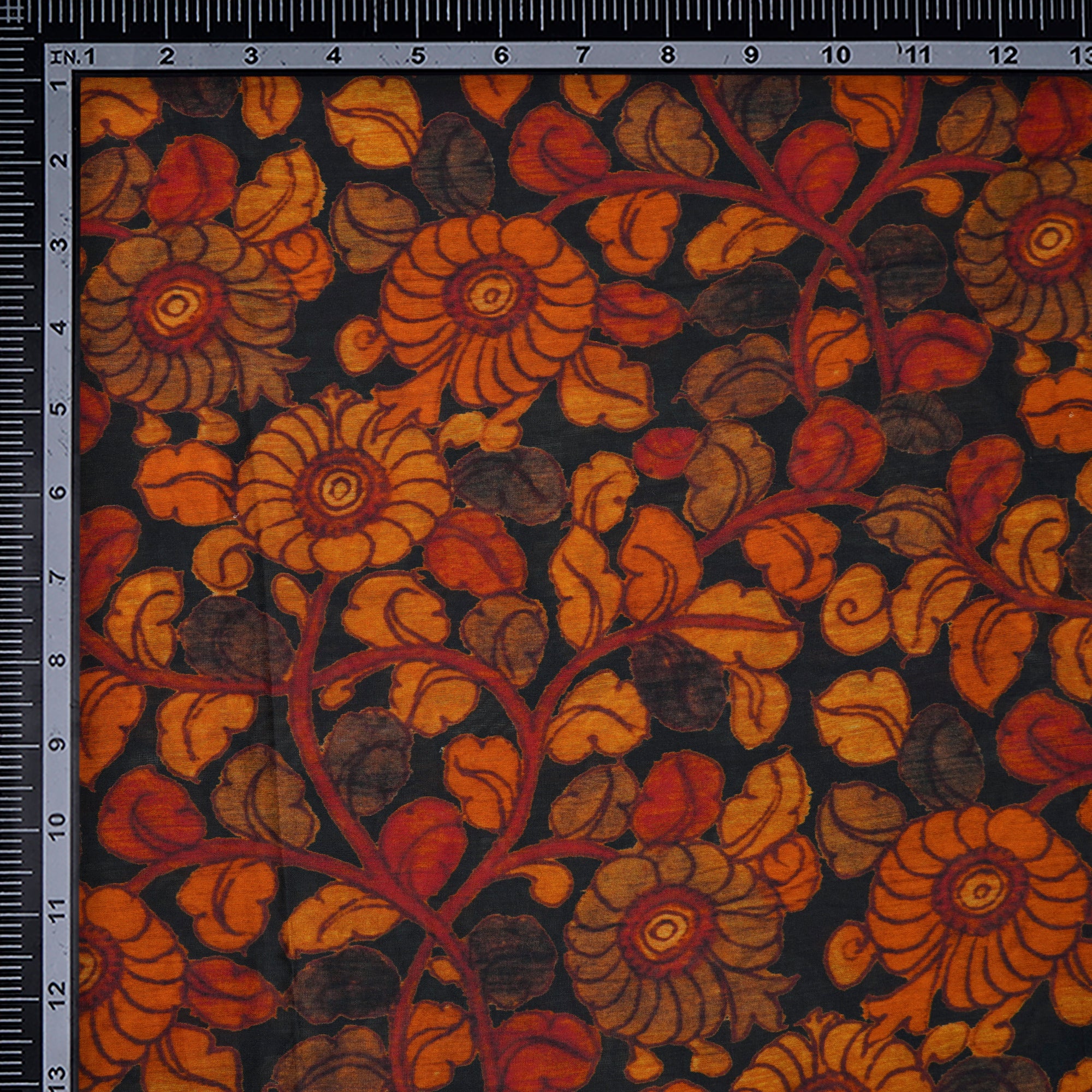 (Pre-Cut 1.40 Mtr)Black Floral Pattern Digital Print Chandei Fabric