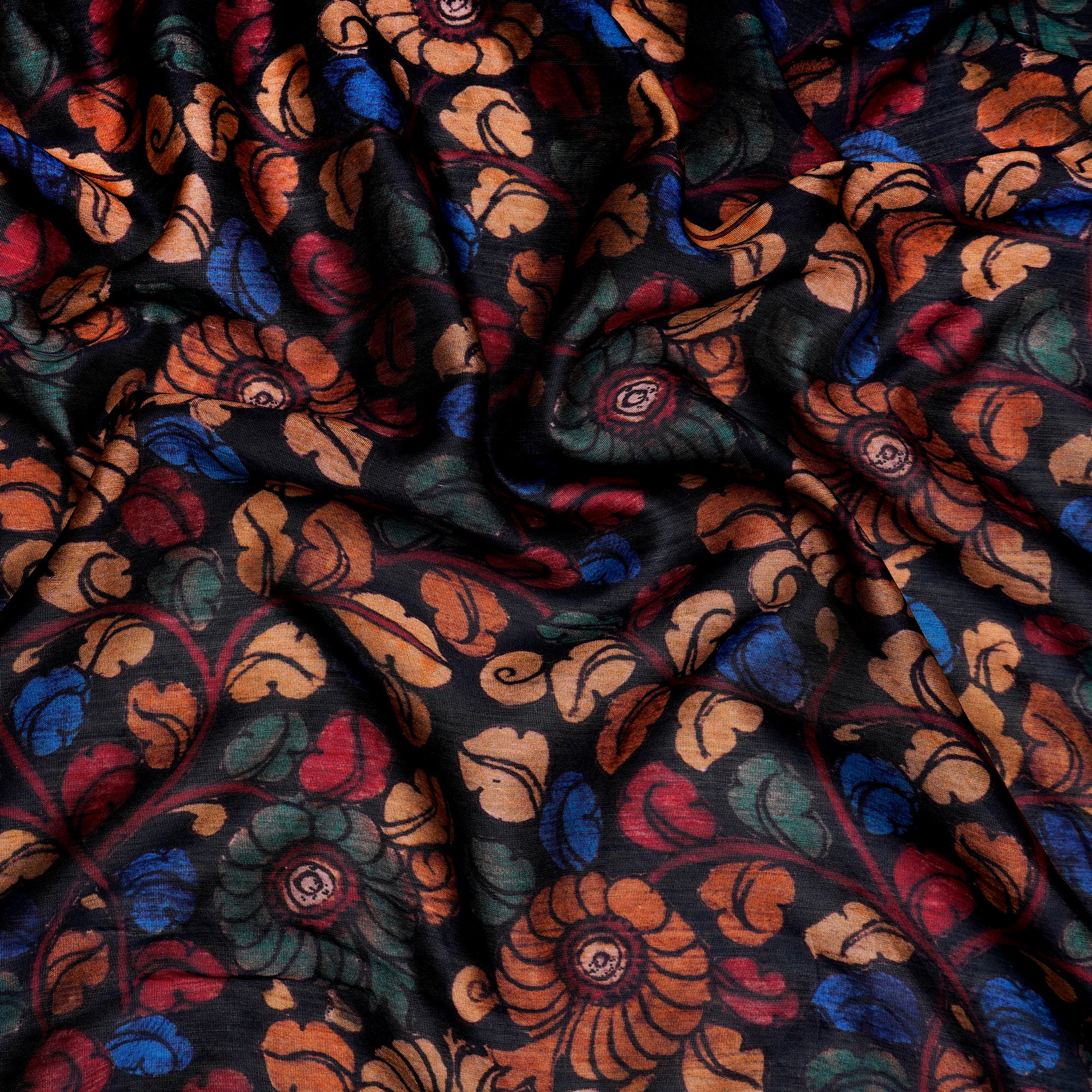 (Pre-Cut 3.00 Mtr)Multi Color Floral Pattern Digital Printed Pure Chanderi Fabric