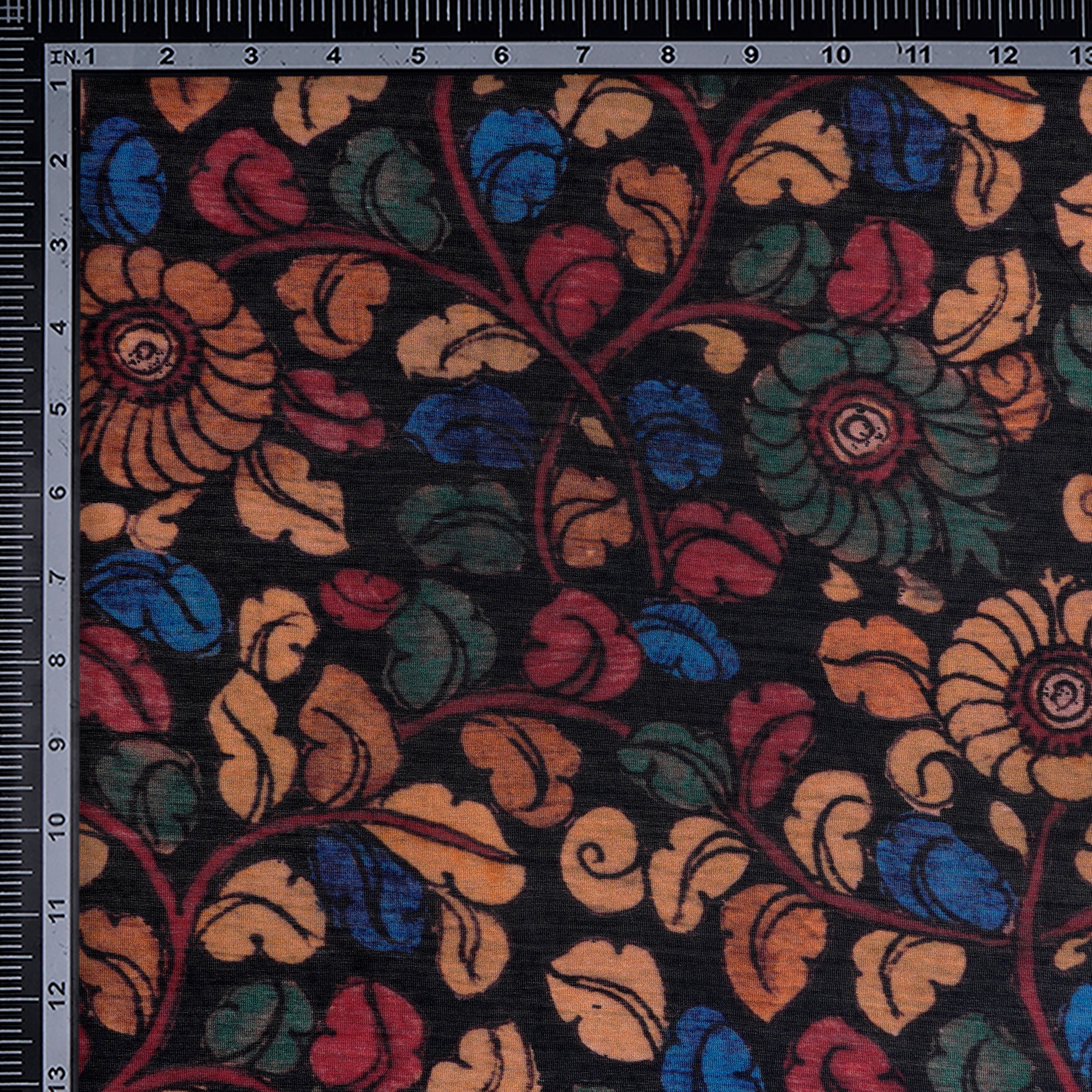 (Pre-Cut 3.00 Mtr)Multi Color Floral Pattern Digital Printed Pure Chanderi Fabric