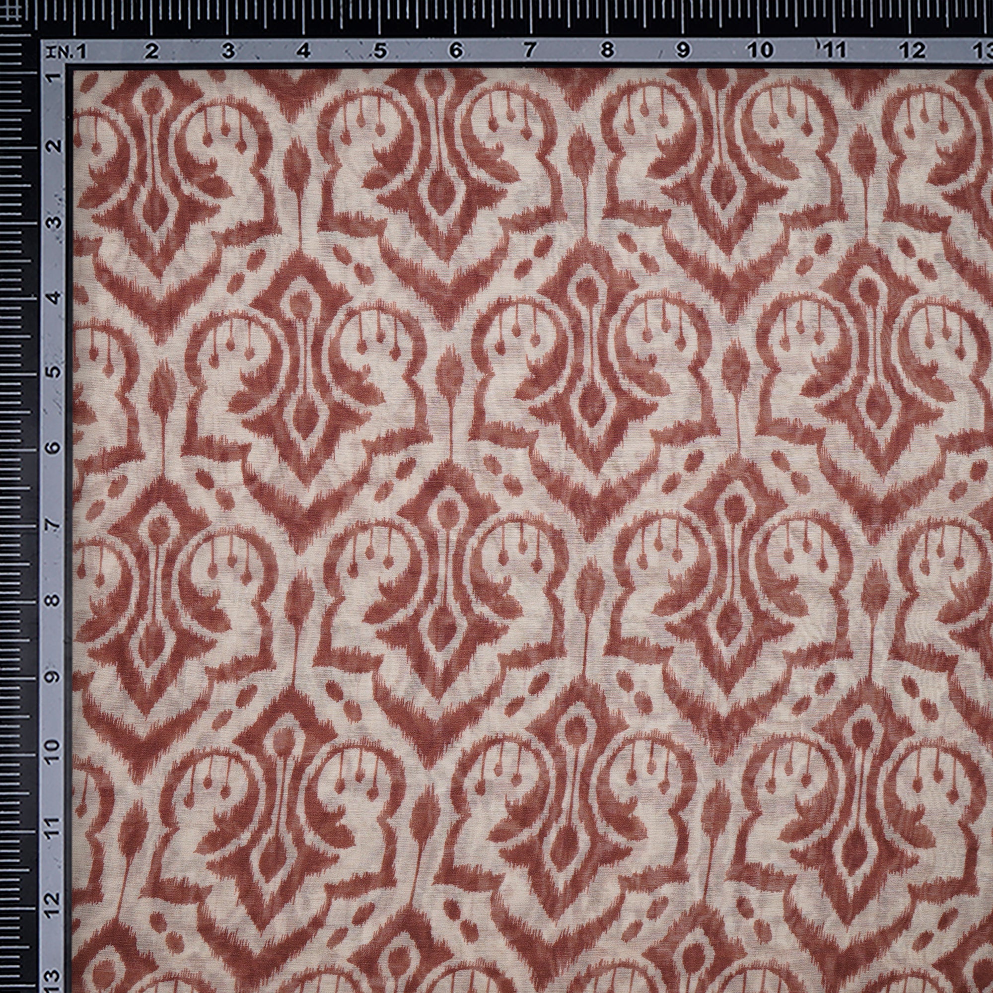 (Pre-Cut 2.50 Mtr)Brown Ikat Pattern Digital Print Fine Chanderi Fabric