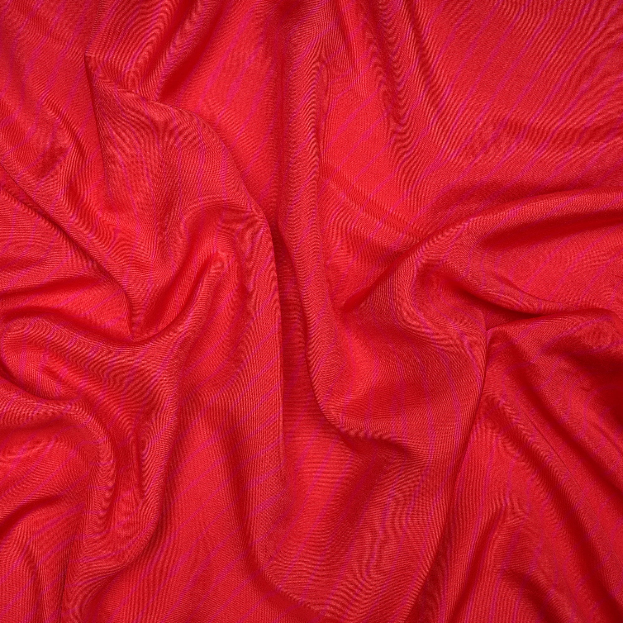 (Pre-Cut 2.46 Mtr) Dark Pink Lehariya Pattern Digital Print Gauge Linen Fabric