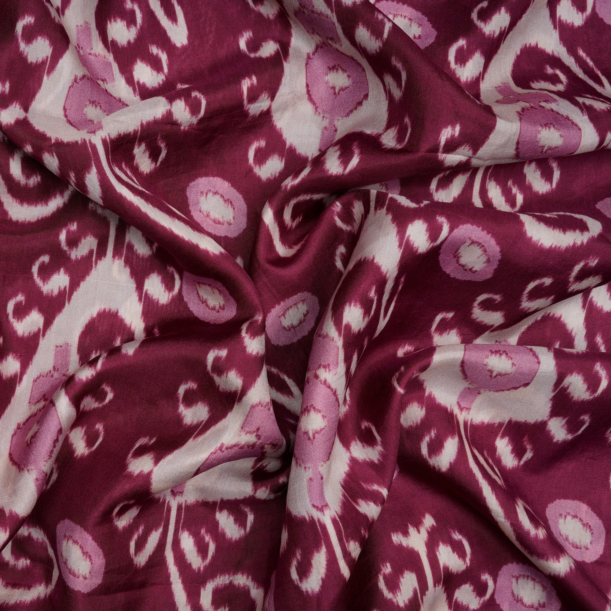 (Pre-Cut 2.60 Mtr) Purple Ikat Pattern Digital Print Plain Silk