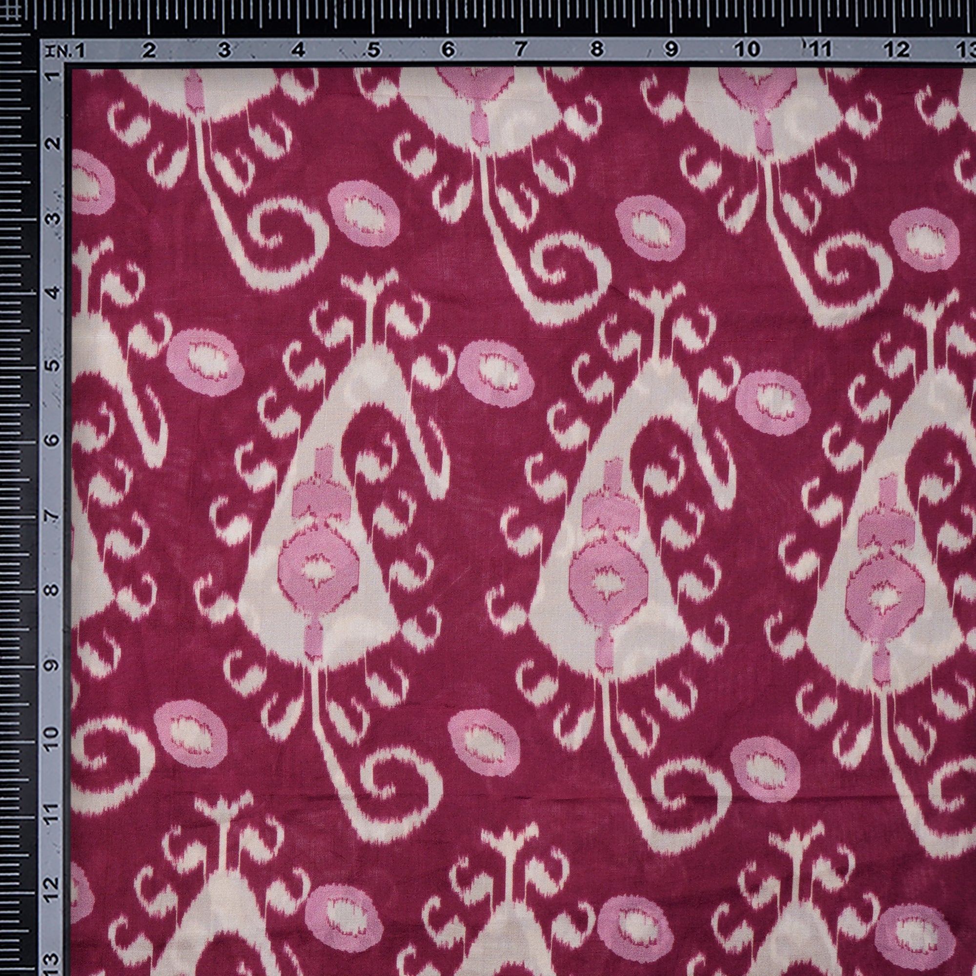 (Pre-Cut 2.60 Mtr) Purple Ikat Pattern Digital Print Plain Silk