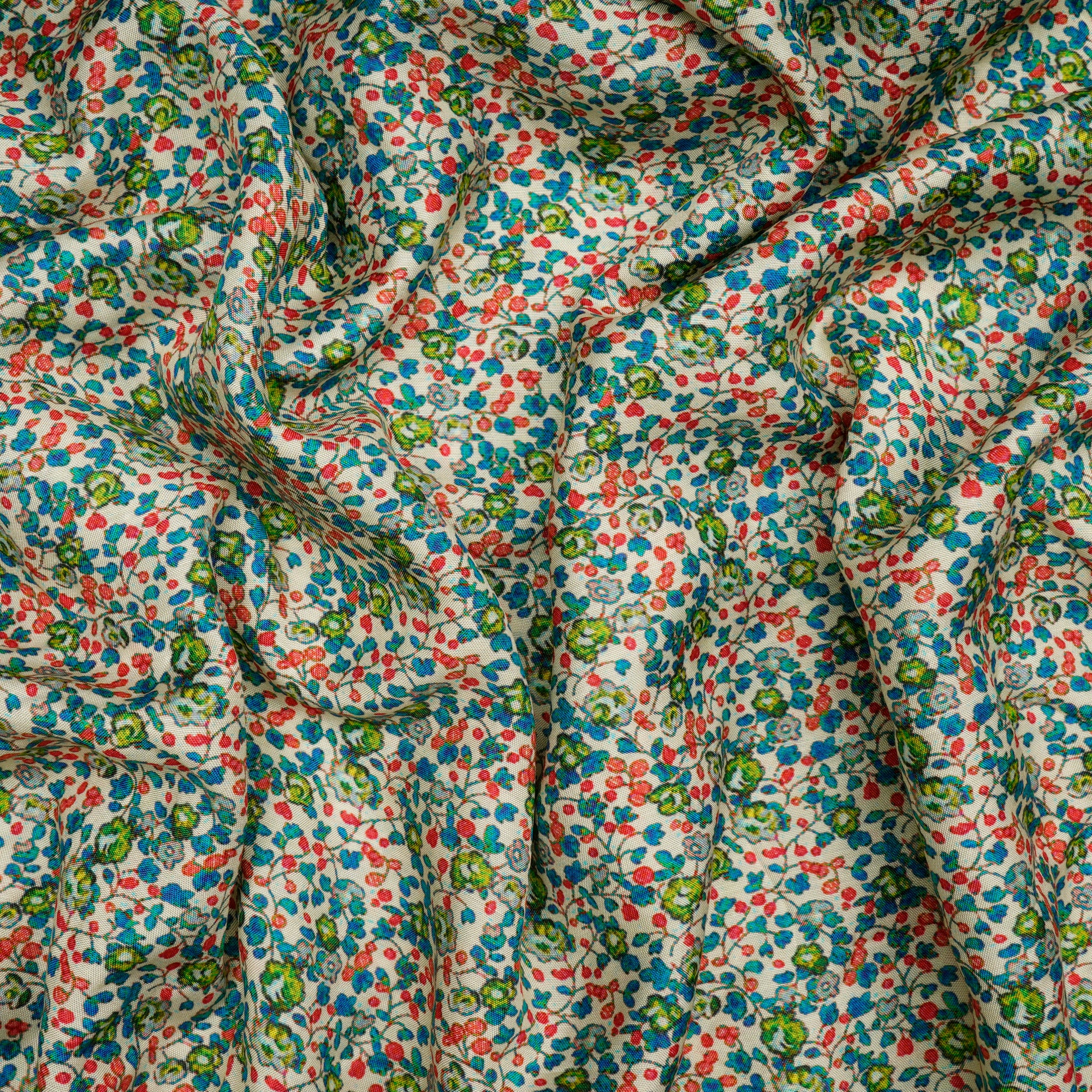 (Pre-Cut 2.60 Mtr)Multi Color Floral Pattern Digital Printed Pure Viscose Muslin Fabric