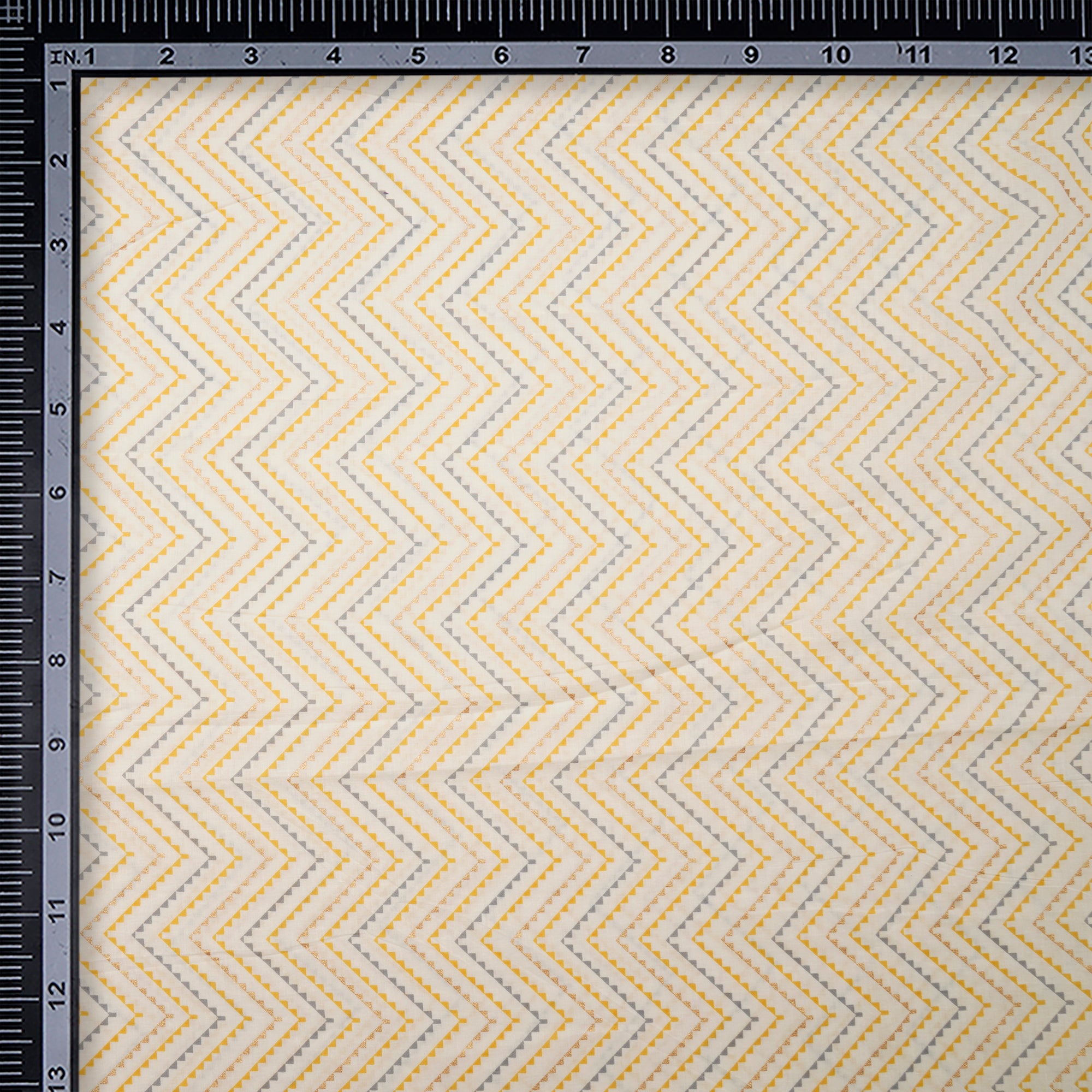 (Pre-Cut 2.00 Mtr)Cream Chevron Pattern Screen Printed Pure Cotton Fabric