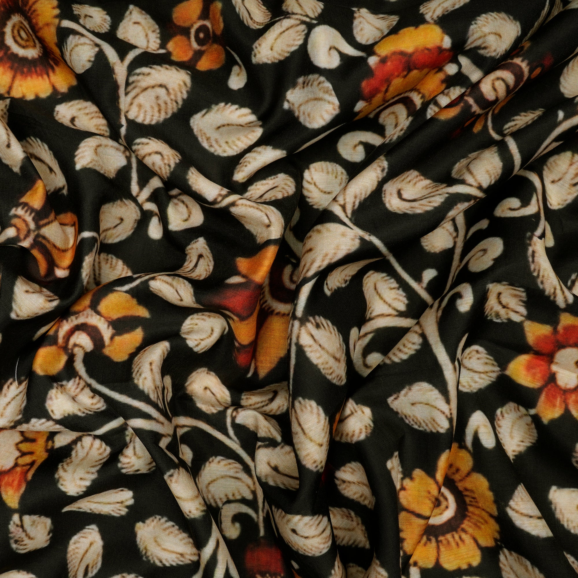 (Pre-Cut 4.10 Mtr) Multi Color Floral Pattern Digital Printed Gauge Linen Fabric