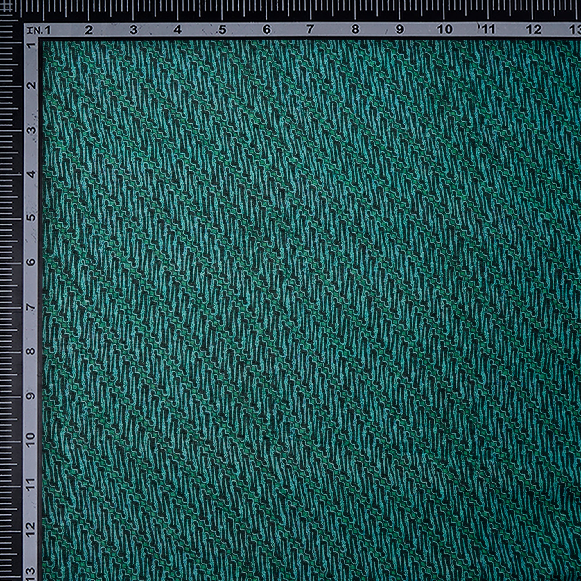 (Pre-Cut 3.20 Mtr)Blue-Green All Over Pattern Digital Print Silk Fabric