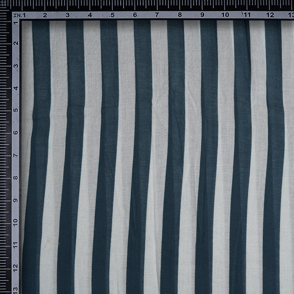 (Pre-Cut 1.50 Mtr)BlueWhite Stripe Pattern Digital Print Cambric Cottton Fabric