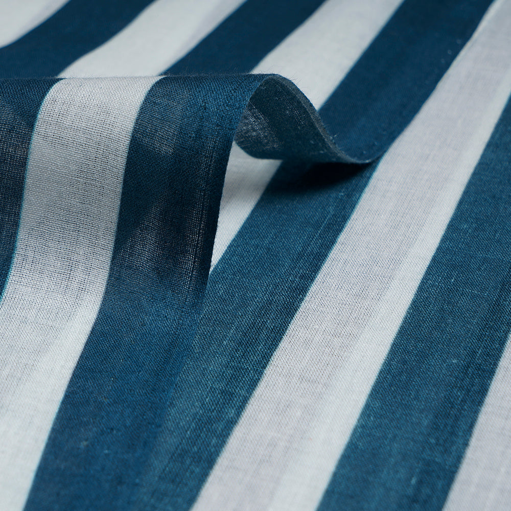 (Pre-Cut 1.50 Mtr)BlueWhite Stripe Pattern Digital Print Cambric Cottton Fabric