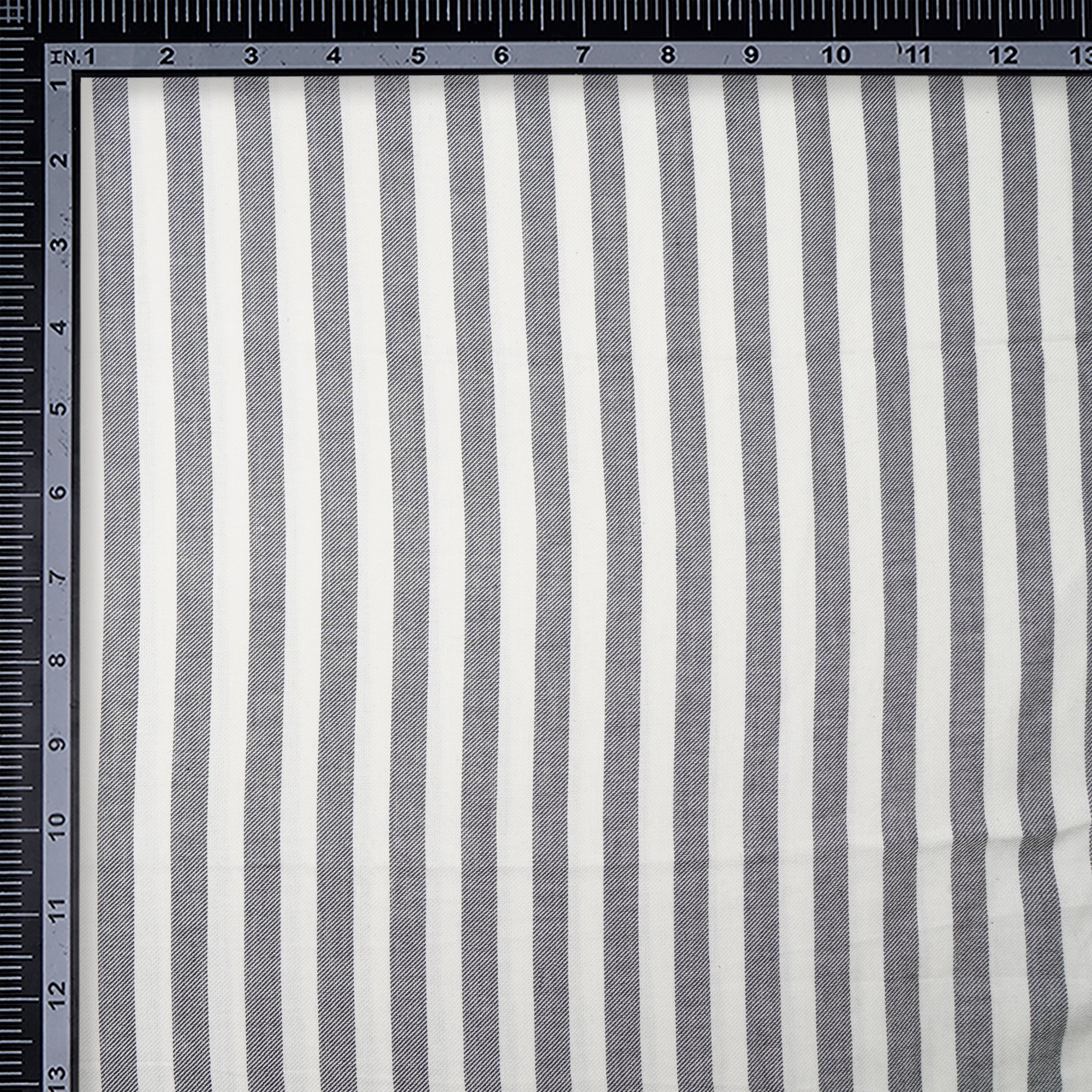 (Pre-Cut 3.20 Mtr) White-Grey Stripe Pattern Cotton Twill Fabric