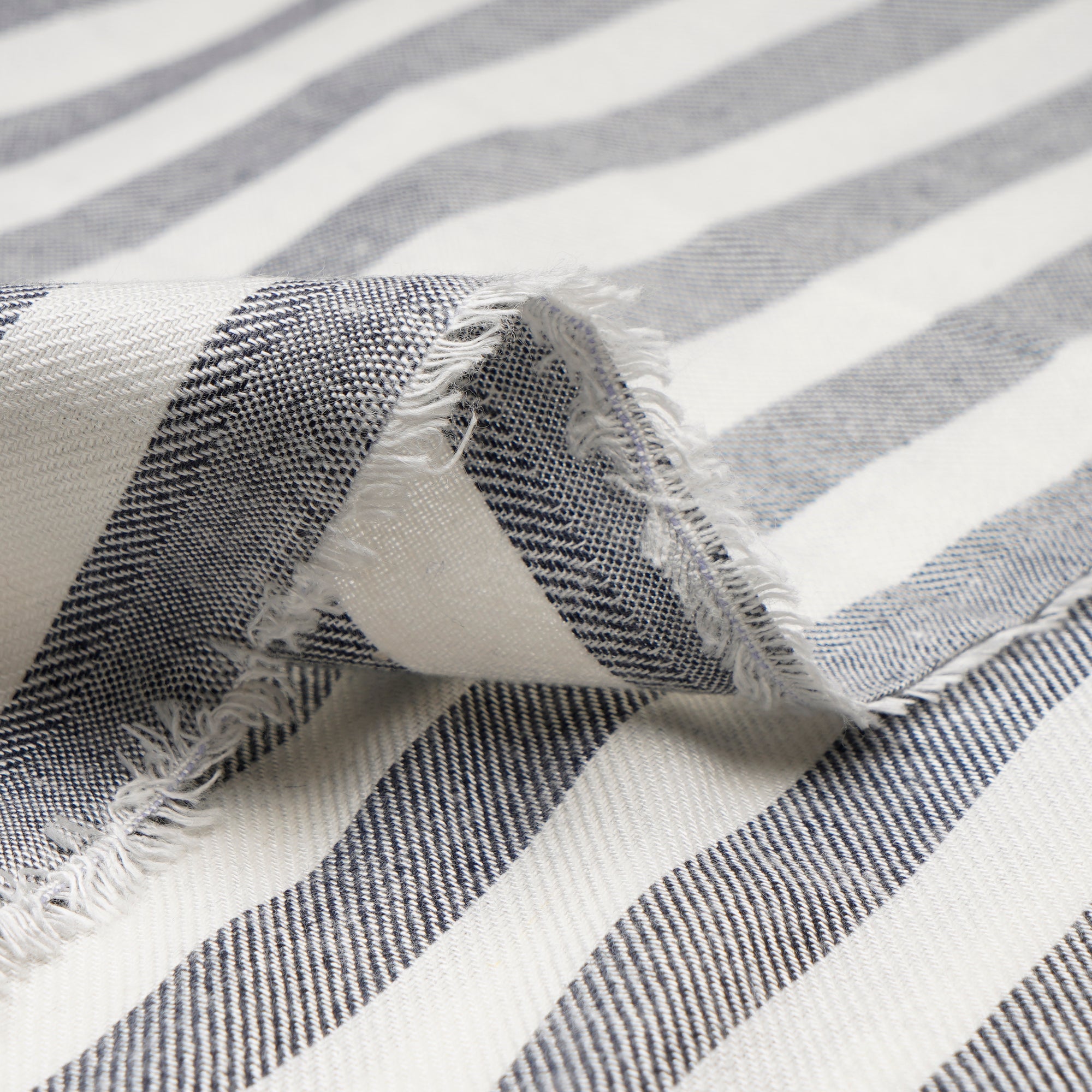 (Pre-Cut 3.20 Mtr) White-Grey Stripe Pattern Cotton Twill Fabric