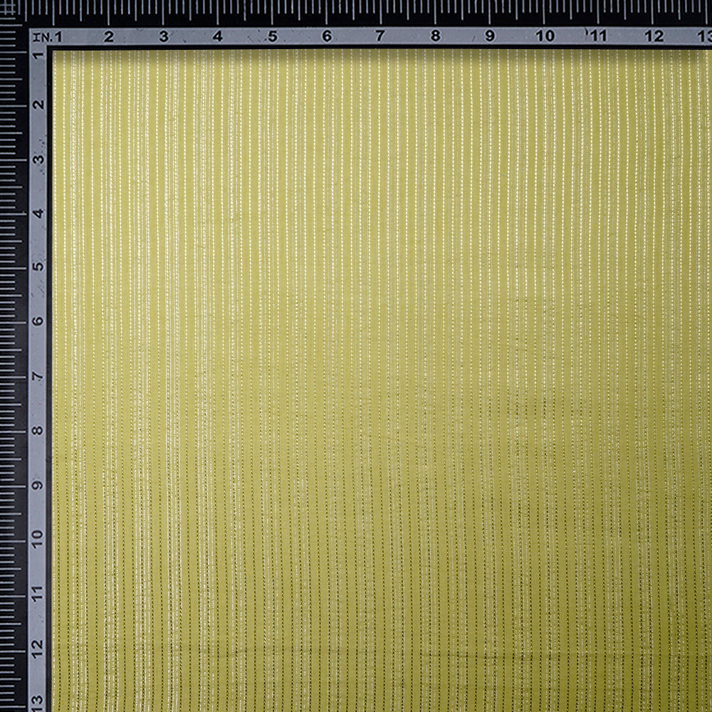 (Pre-Cut 3.00 Mtr)Green Color Embroidered Plain Cotton Fabric With Lurex Striped Fabric