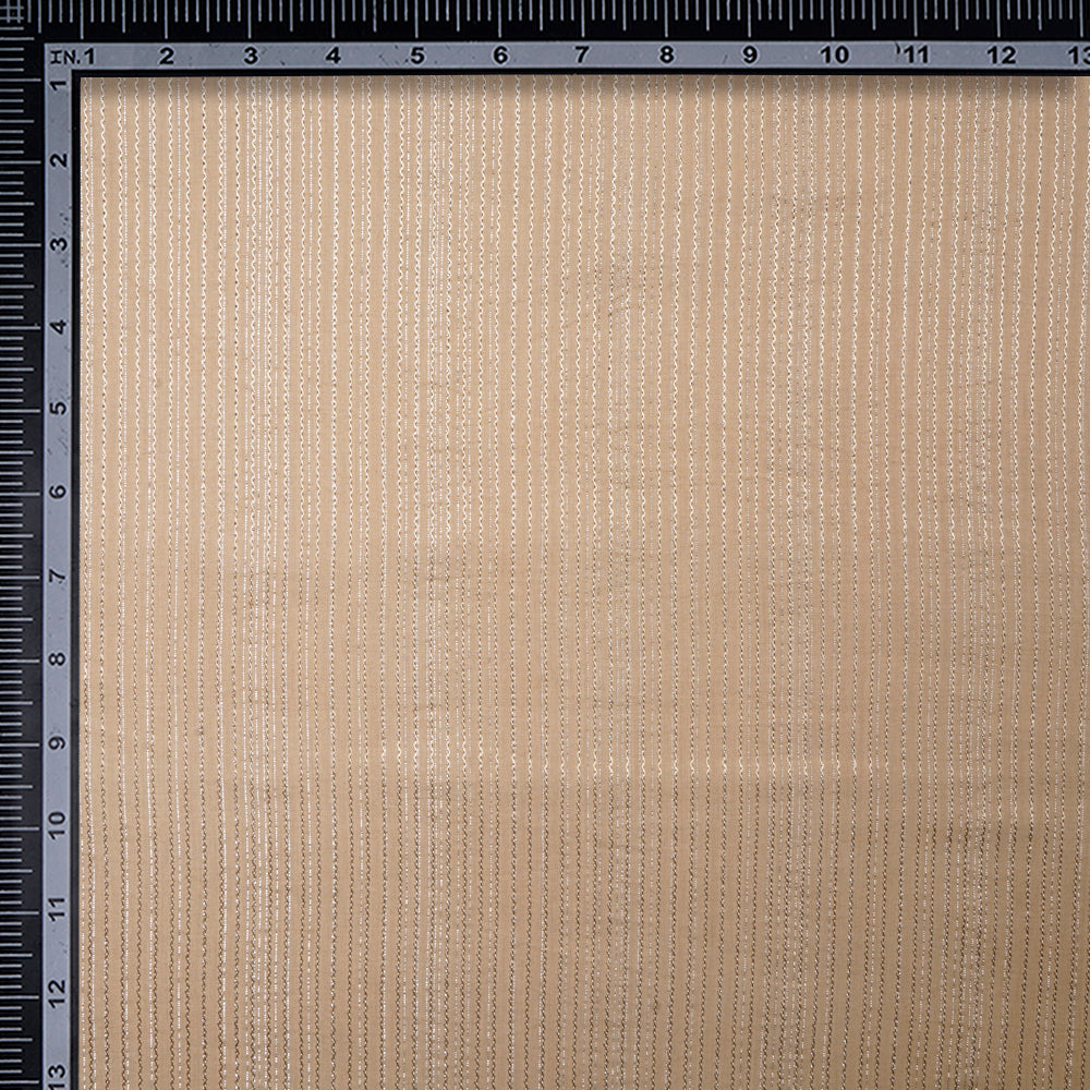 (Pre-Cut 4.00 Mtr)Beige Color Embroidered Plain Cotton Fabric With Lurex Striped Fabric