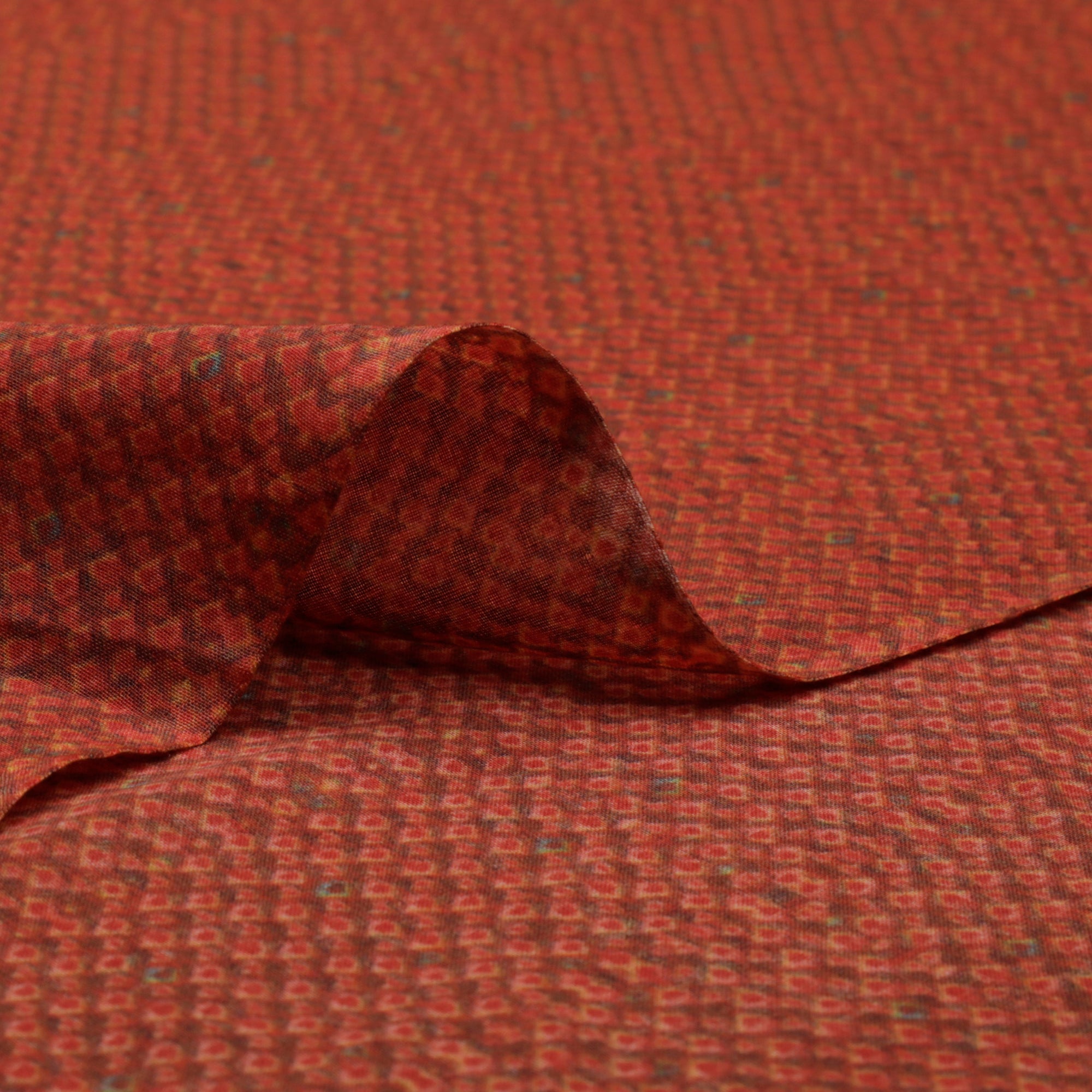 Buy (Pre-Cut 2.25 Mtr)Rust Red Digital Print High Twist Poly Voile| FFAB