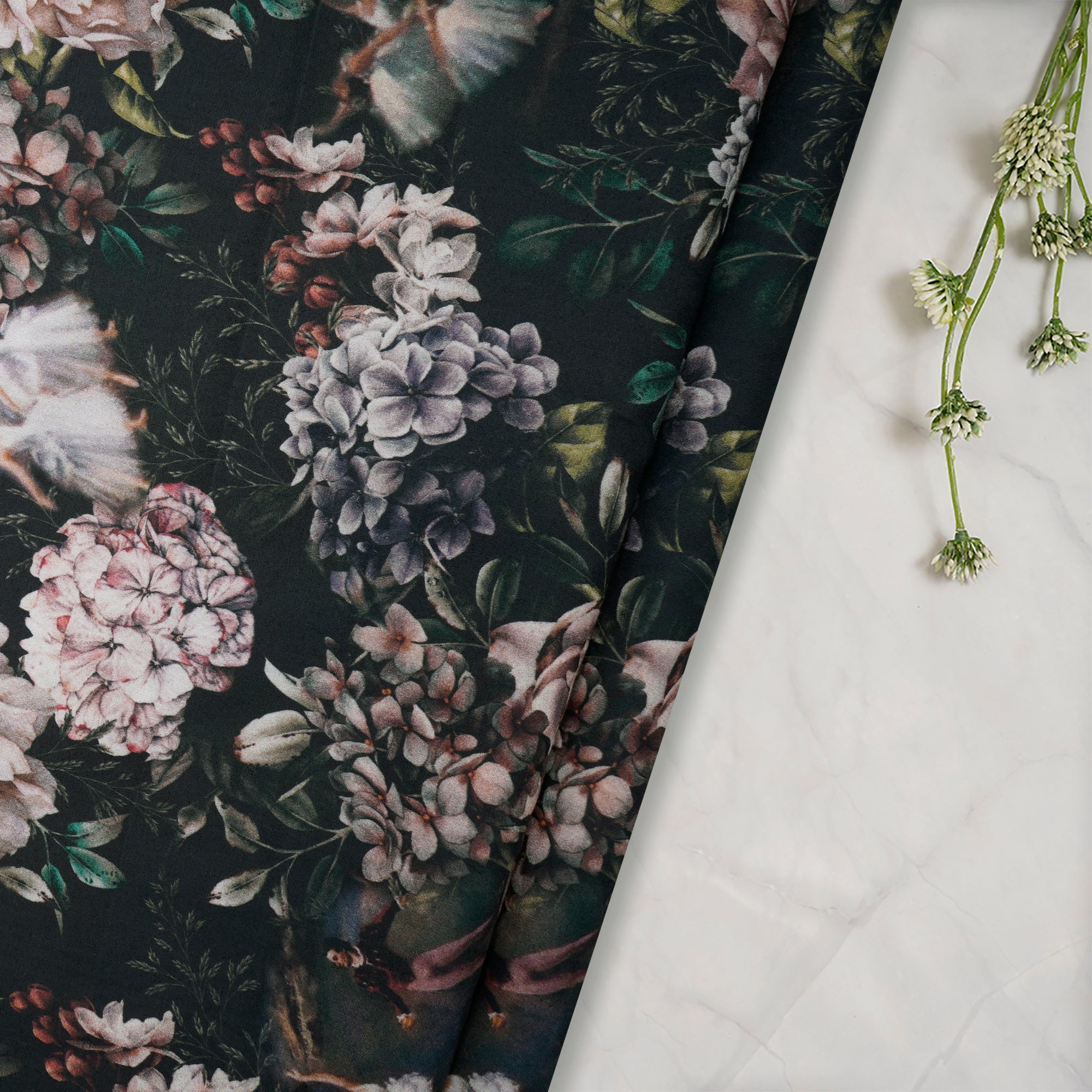 (Pre-Cut 3.55 Mtr)Multi Color Floral Pattern Digital Print Poplin Cotton Fabric