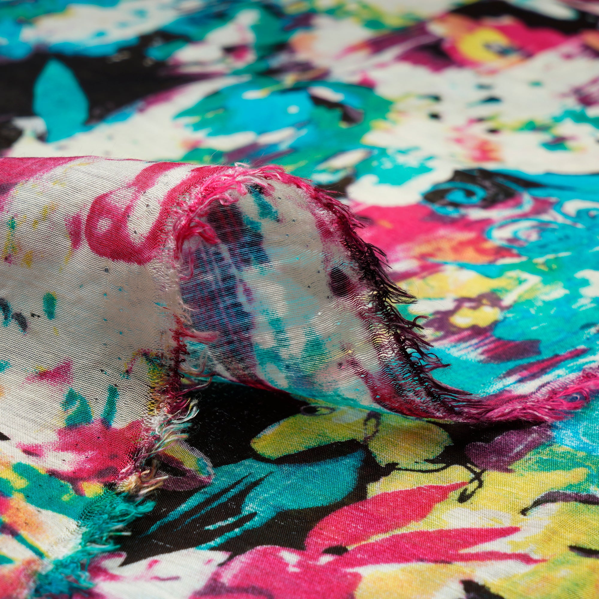 (Pre-Cut 2.23 Mtr)Multi Color Printed Fine Muslin Fabric