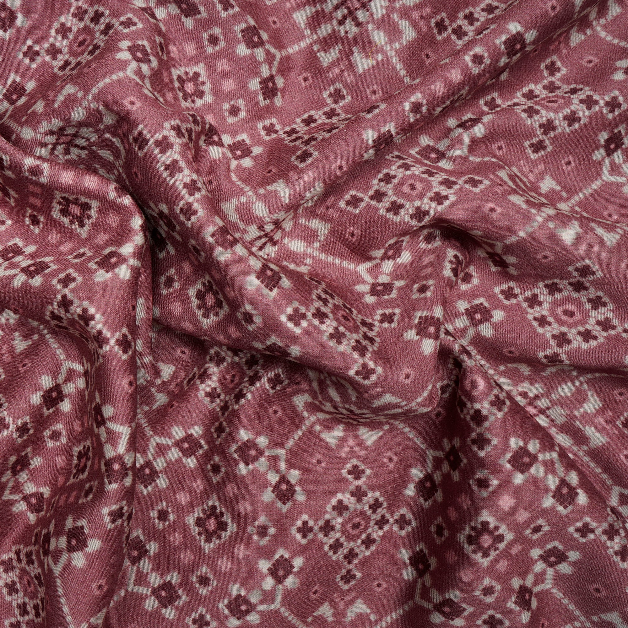 (Pre-Cut 3.50 Mtr)Powder Pink Patola Pattern Digital Printed Viscose Habutai Fabric