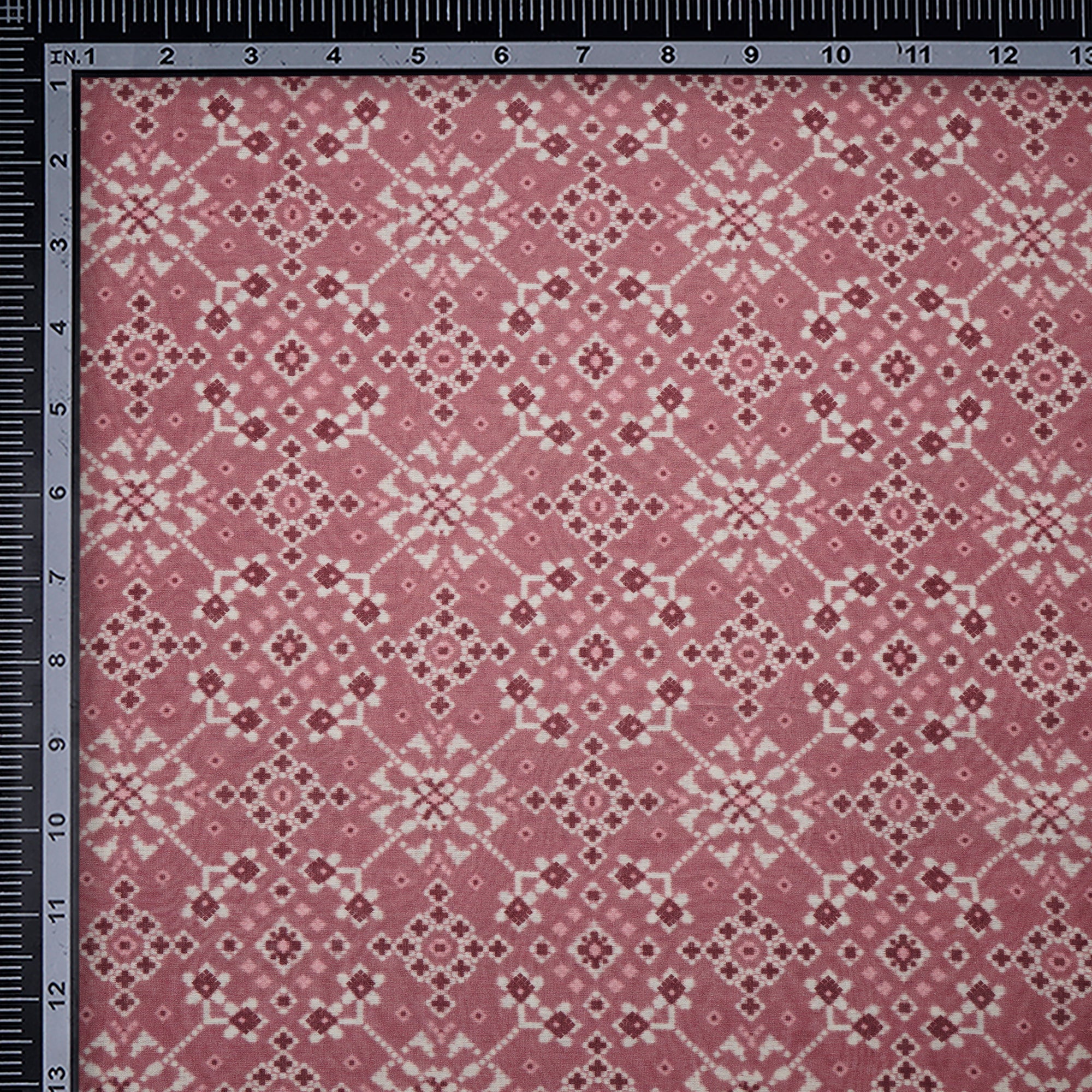 (Pre-Cut 3.50 Mtr)Powder Pink Patola Pattern Digital Printed Viscose Habutai Fabric