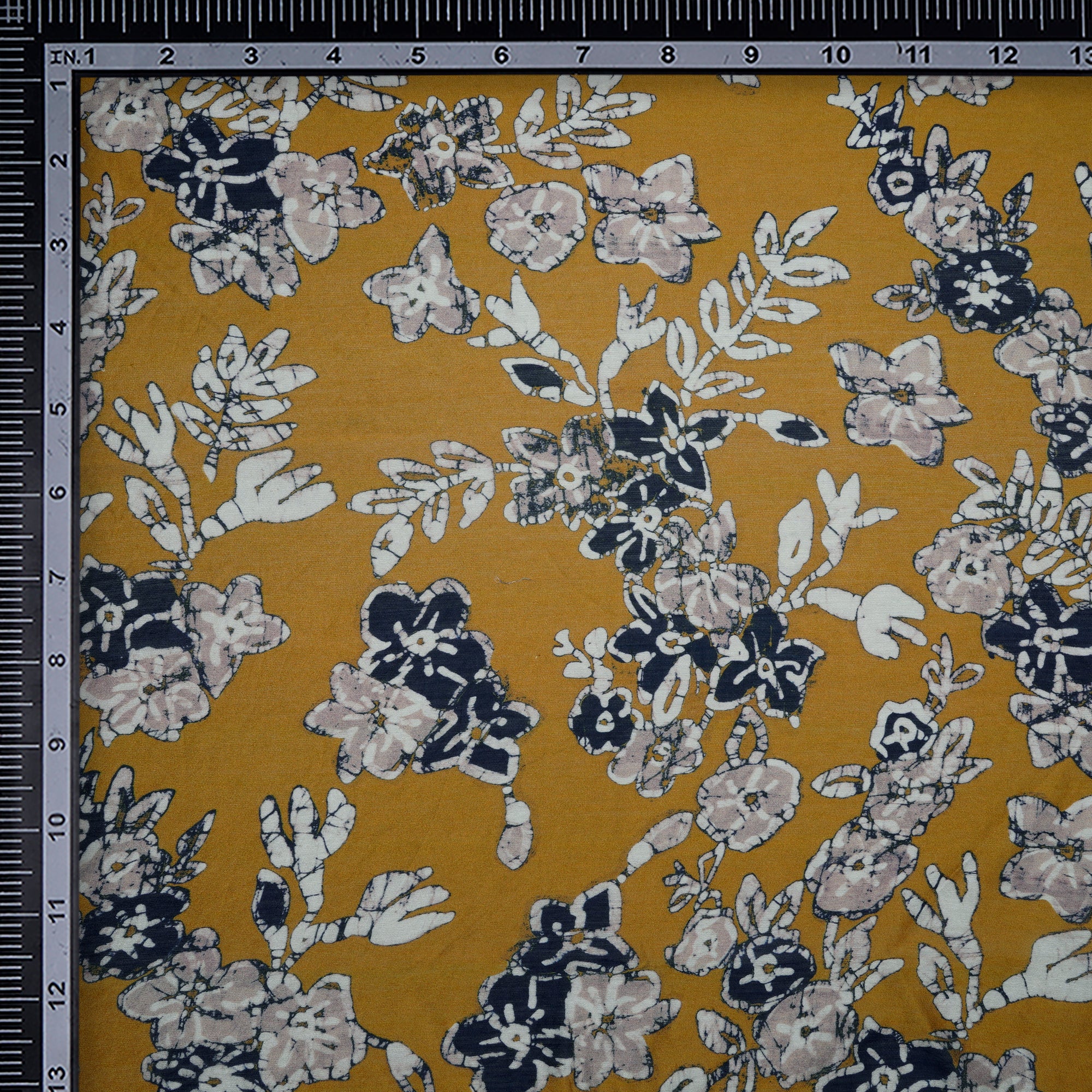 (Pre-Cut 0.60 Mtr)Gold Yellow Floral Pattern Digital Print Chanderi Fabric