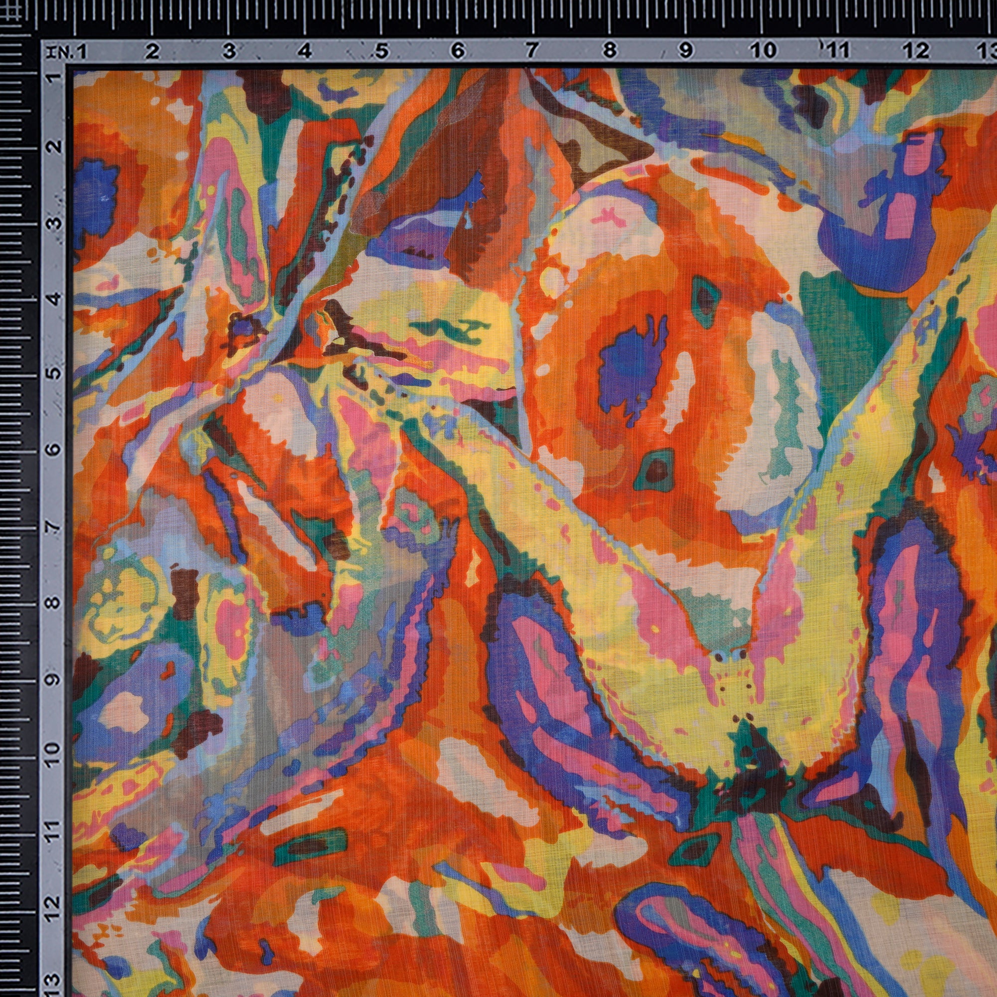 (Pre-Cut 1.40 Mtr)Multi Abstract Pattern Printed Fine Muslin Fabric