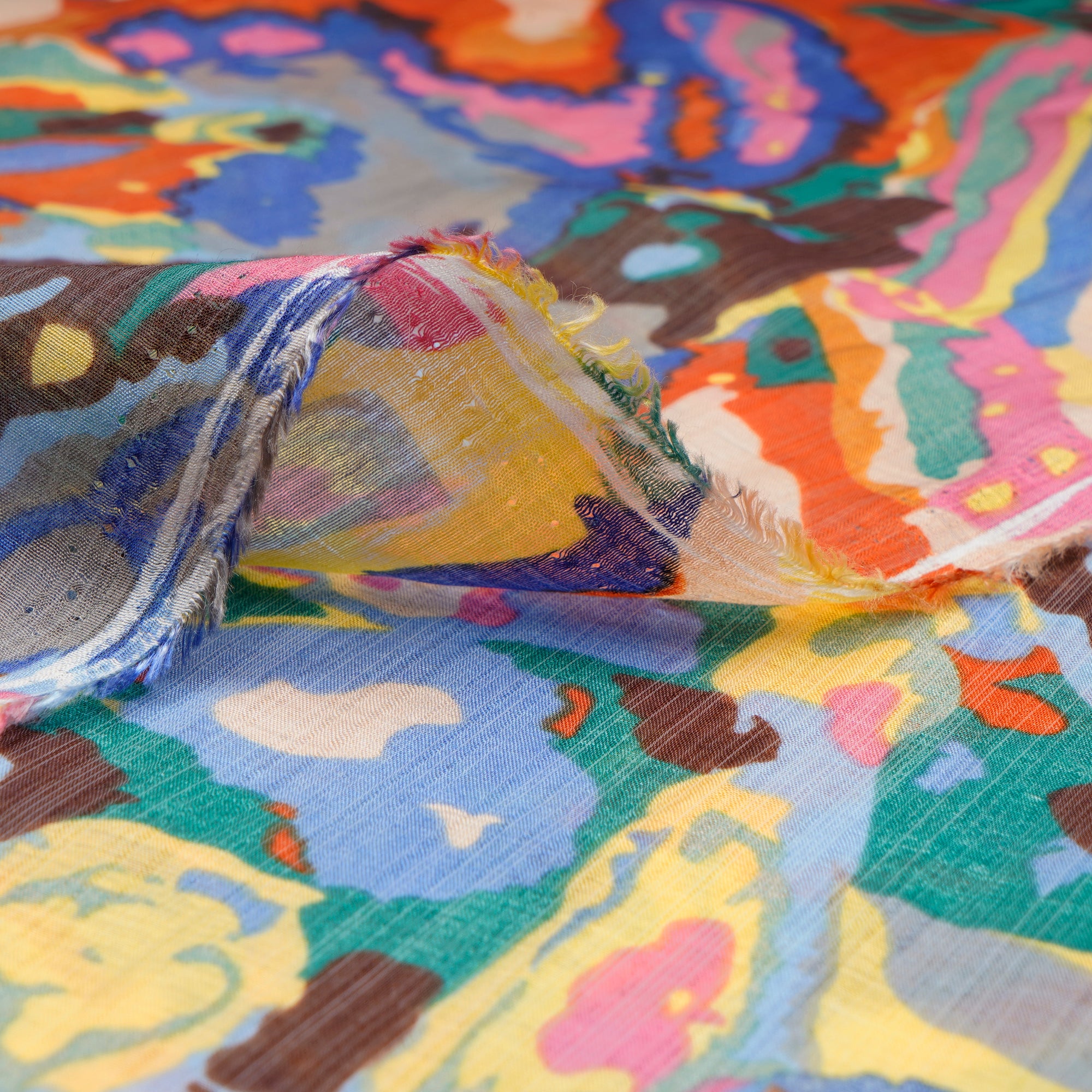 (Pre-Cut 1.40 Mtr)Multi Abstract Pattern Printed Fine Muslin Fabric