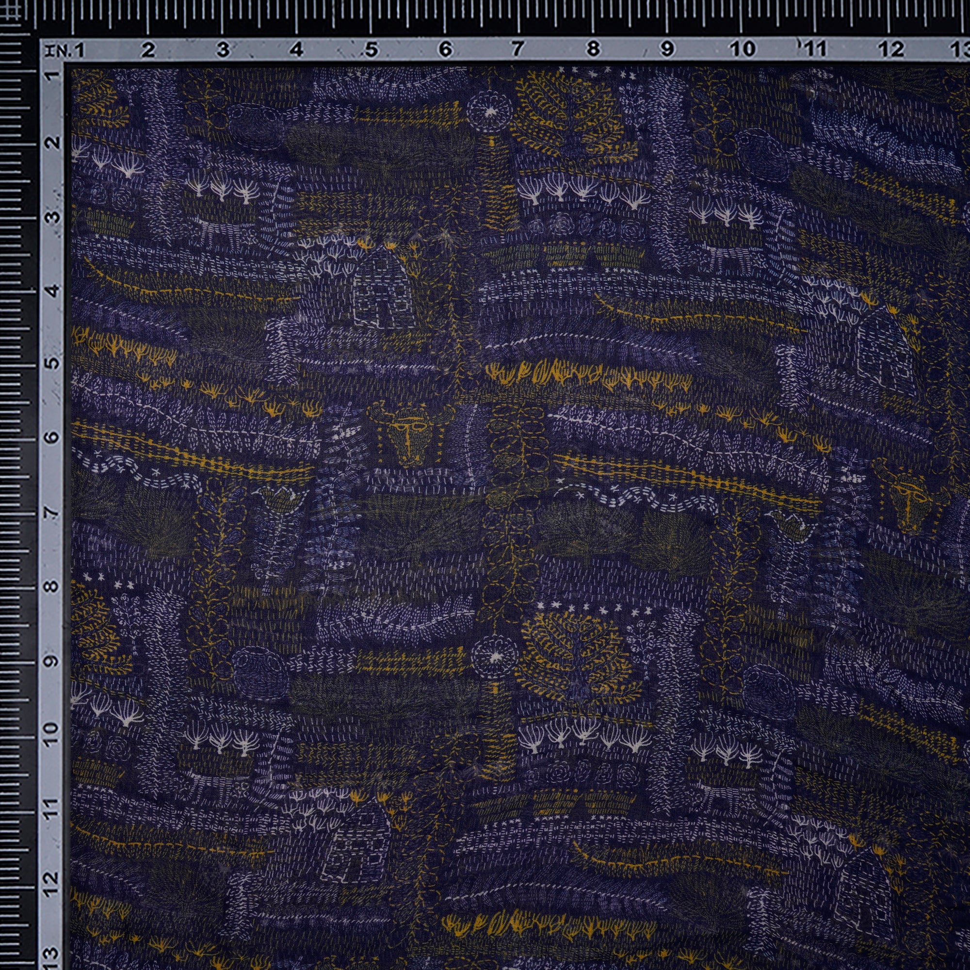 (Pre-Cut 2.20 Mtr)Blue All Over Pattern Digital Print-Bemberg Chiffon Fabric