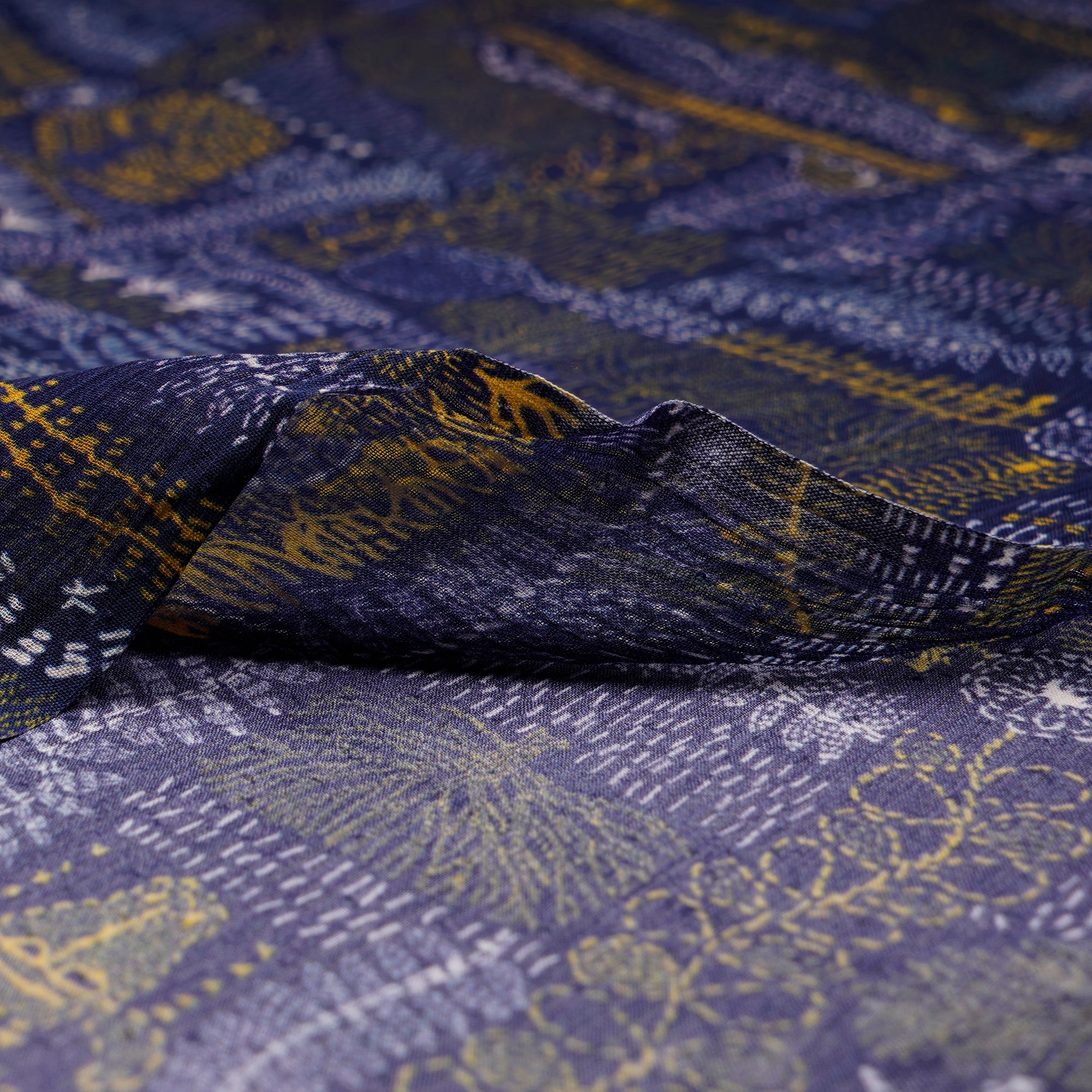 (Pre-Cut 2.20 Mtr)Blue All Over Pattern Digital Print-Bemberg Chiffon Fabric