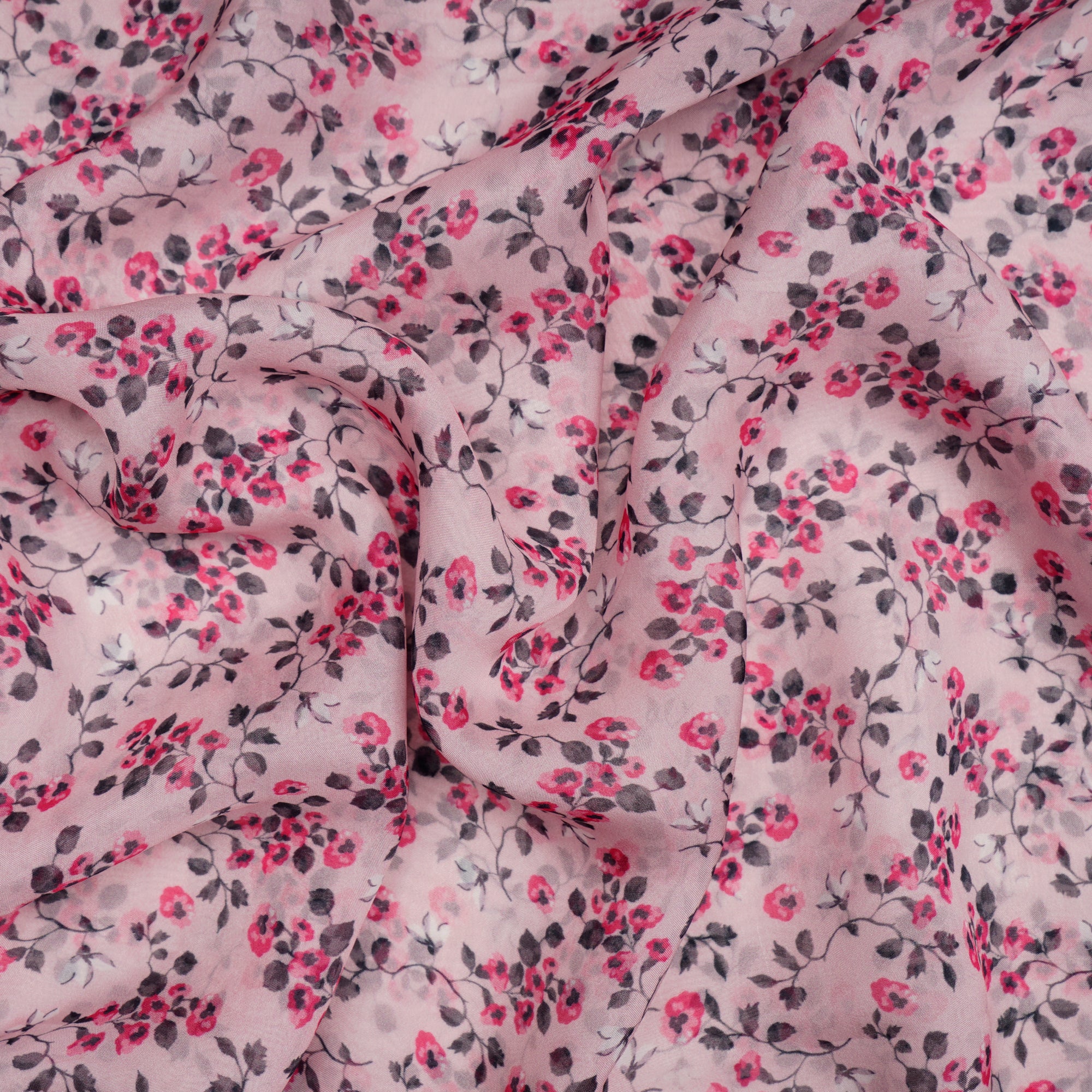 (Pre-Cut 2.60 Mtr)Blush Pink Floral Pattern Digital Print Viscose Organza Fabric