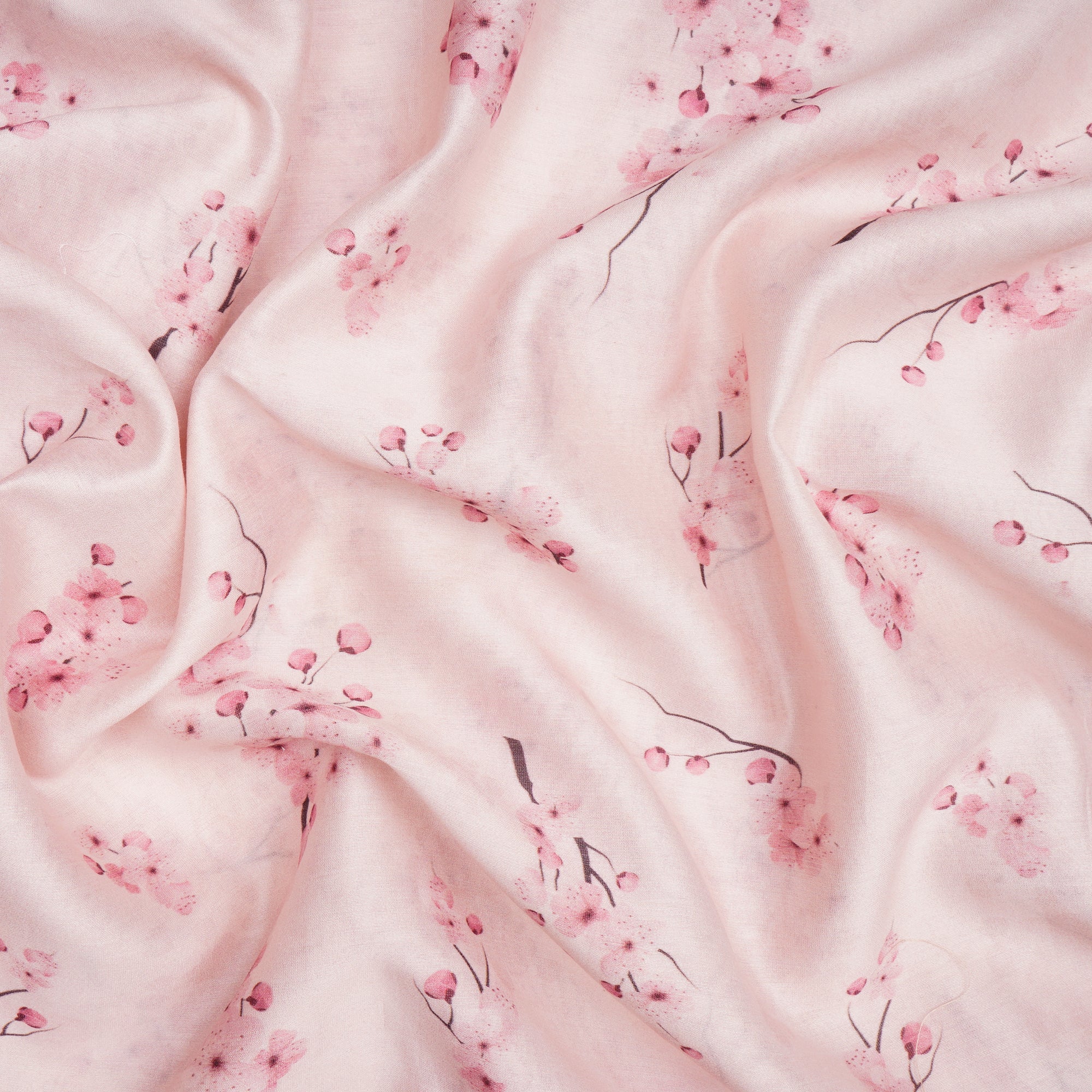 (Pre-Cut 2.50 Mtr)Pink Blush Pink Color Digital Printed Pure Chanderi Fabric