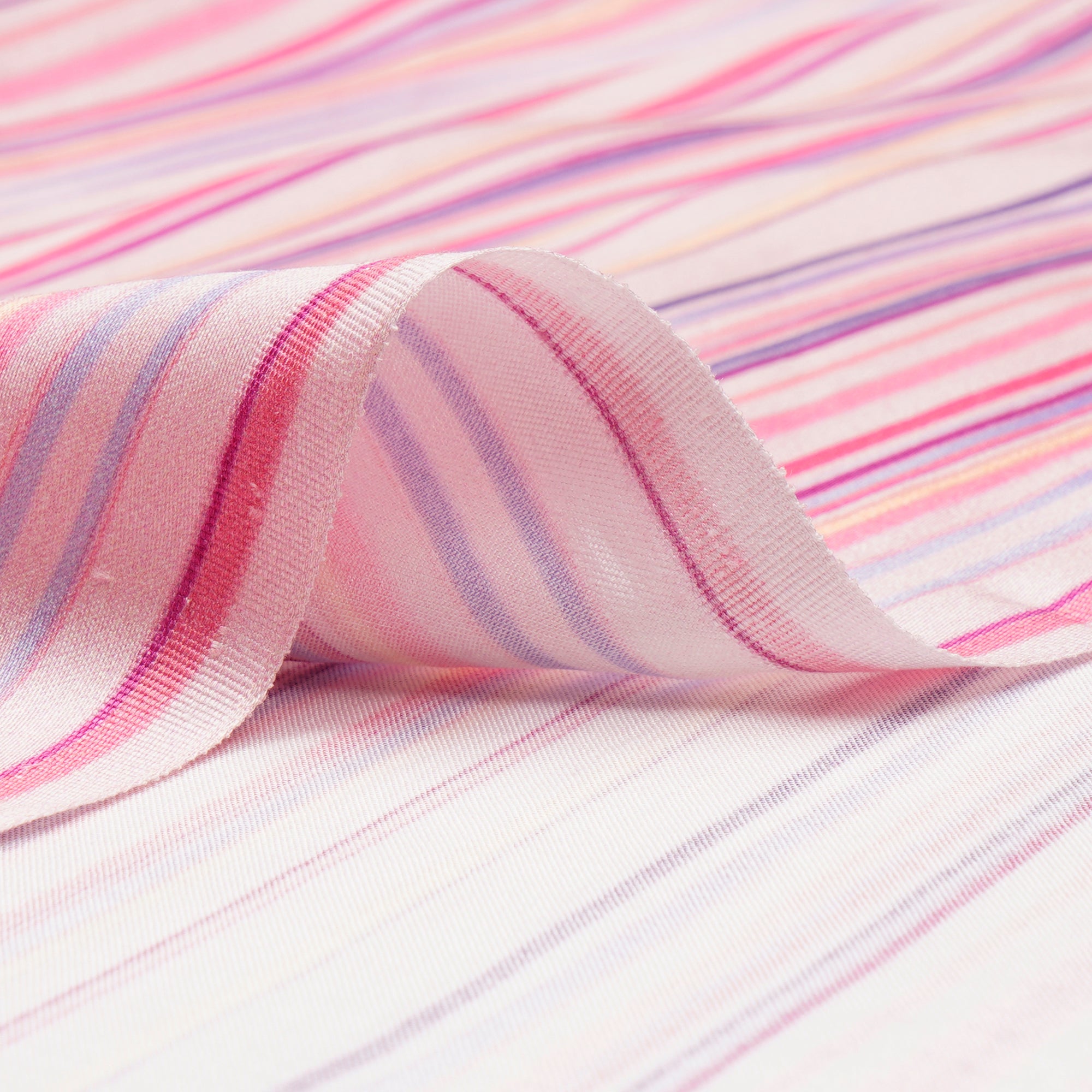 (Pre-Cut 1.50 Mtr)Pink Stripe Pattern Digital Print-Maple Silk Fabric