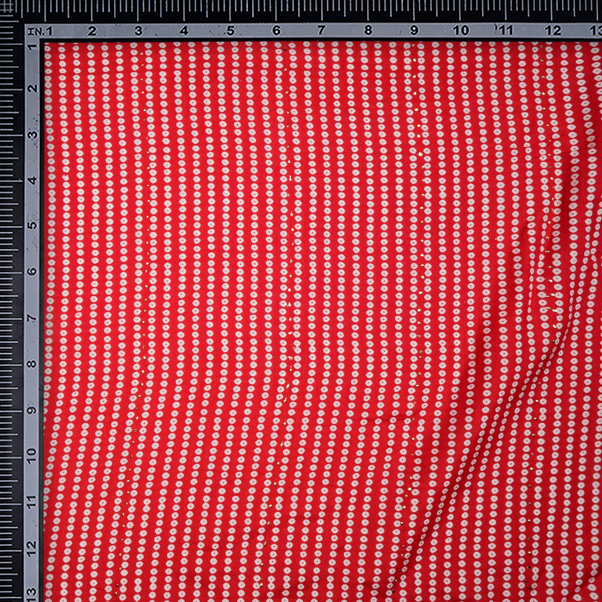 (Pre-Cut 1.30 Mtr)Red Digital Print with Golden Embellishment Viscose Fabric