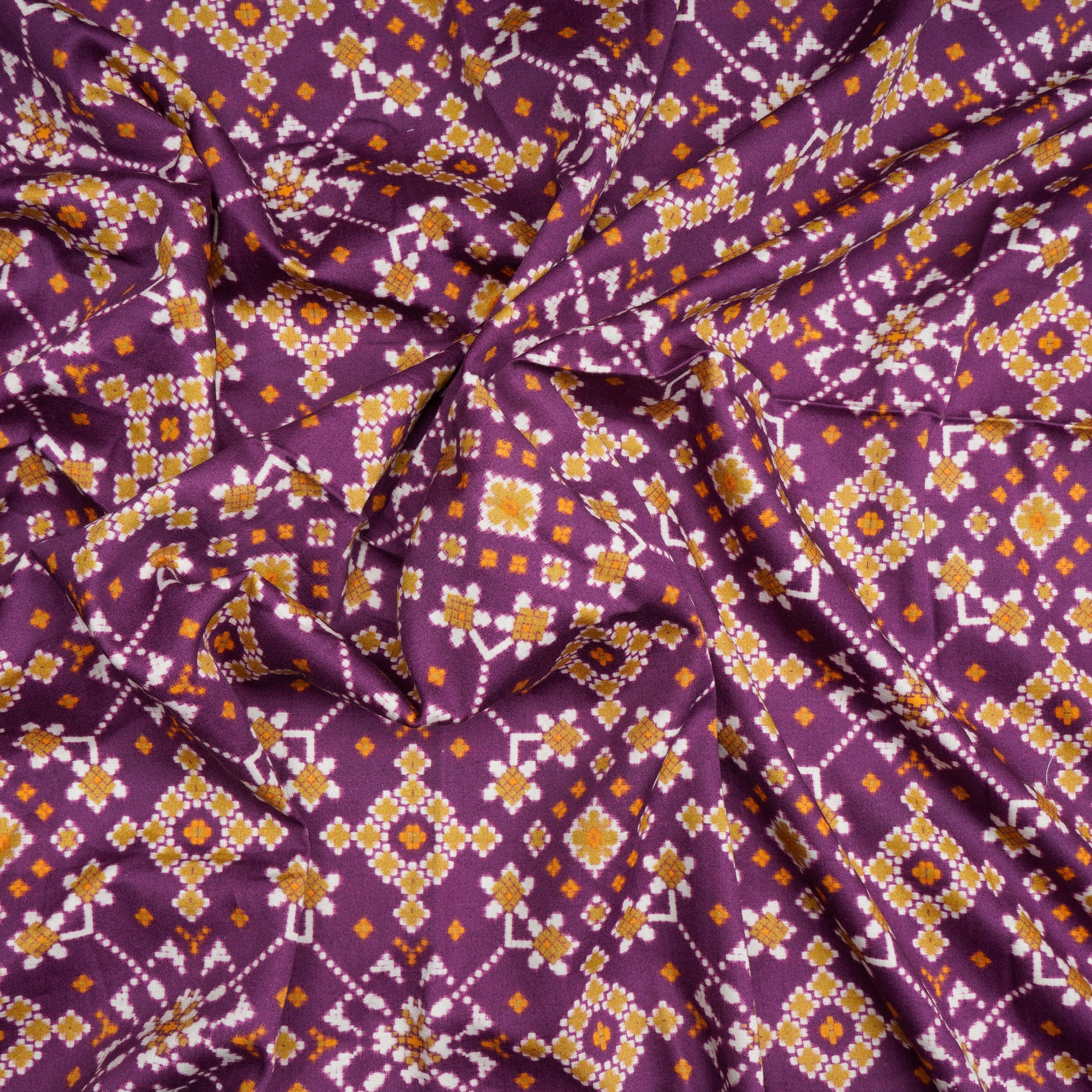 (Pre-Cut 1.00 Mtr)Purple Patola Pattern Digital Print-Cotton Satin Fabric