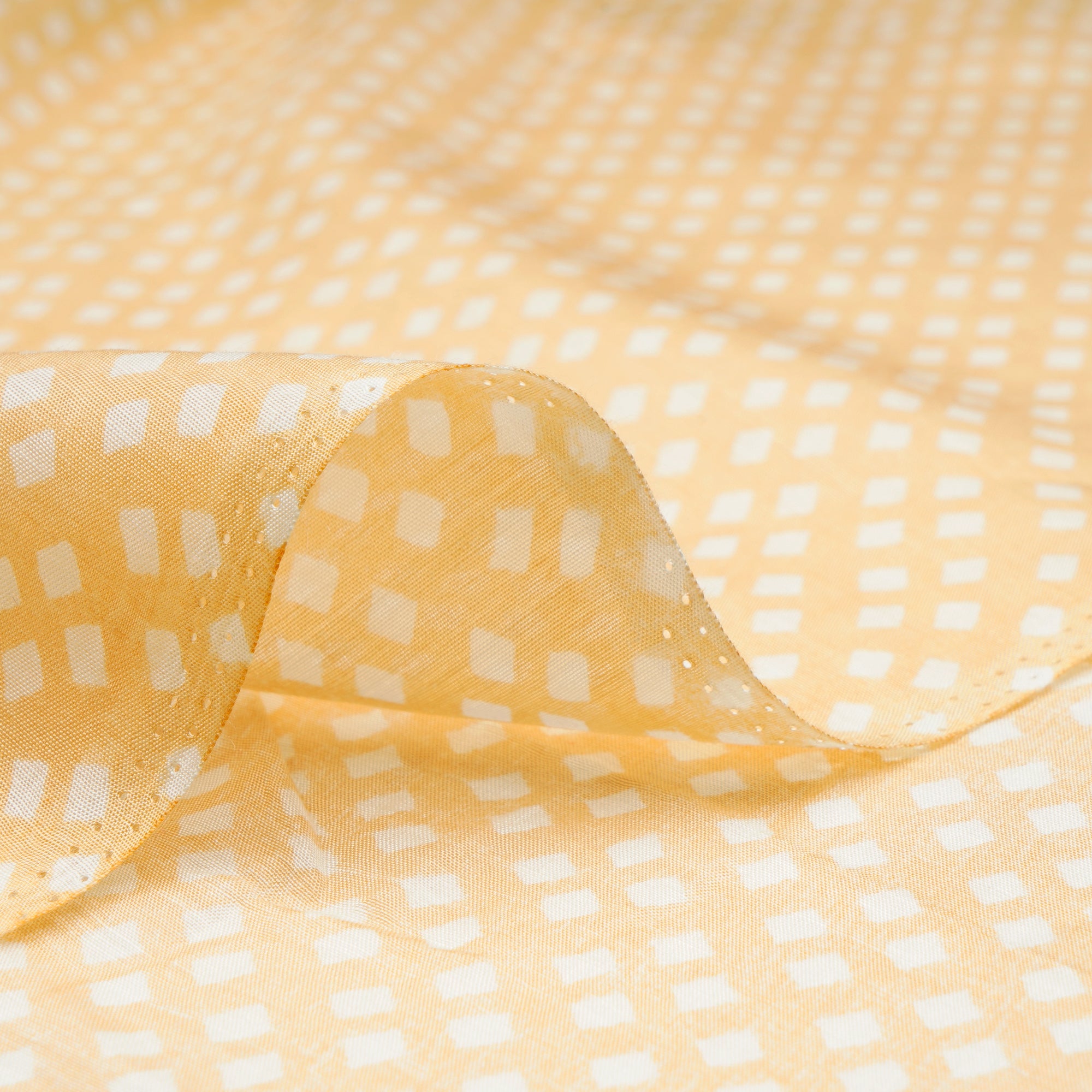 (Pre-Cut 1.10 Mtr)Yellow Bandhani Pattern Digital Print Bemberg Modal Fabric