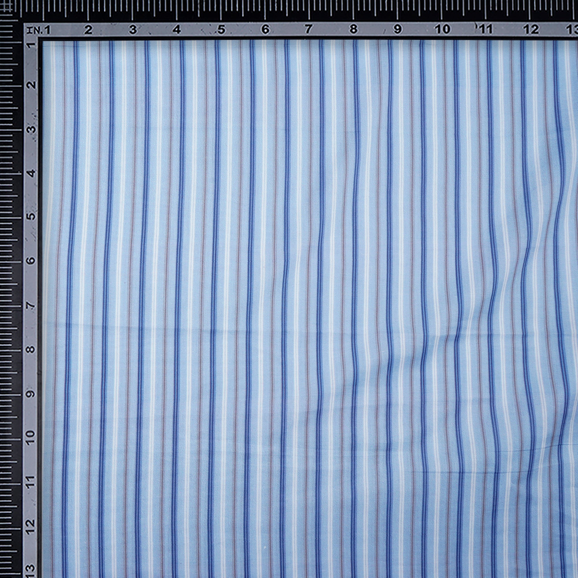 (Pre-Cut 1.30 Mtr)Azure Blue Stripe Pattern Digital Print Lawn Fabric