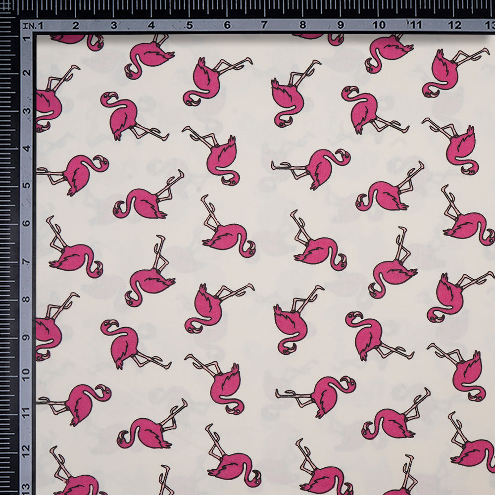 (Pre-Cut 0.50Mtr)Off White-Pink Color Printed Mill Made Cotton Poplin Fabric