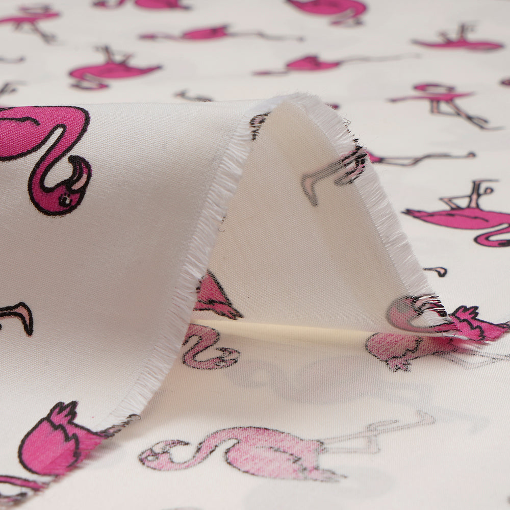 (Pre-Cut 0.50Mtr)Off White-Pink Color Printed Mill Made Cotton Poplin Fabric