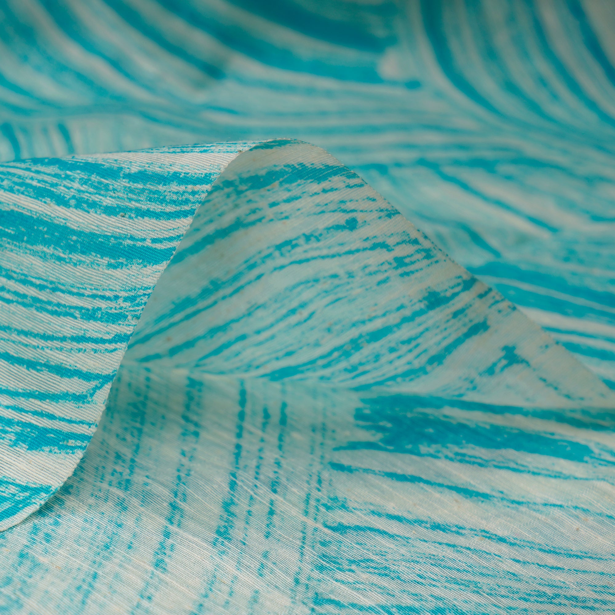 (Pre-Cut 4.00Mtr)Sky Blue All Over Pattern Screen Print Noile Silk Fabric