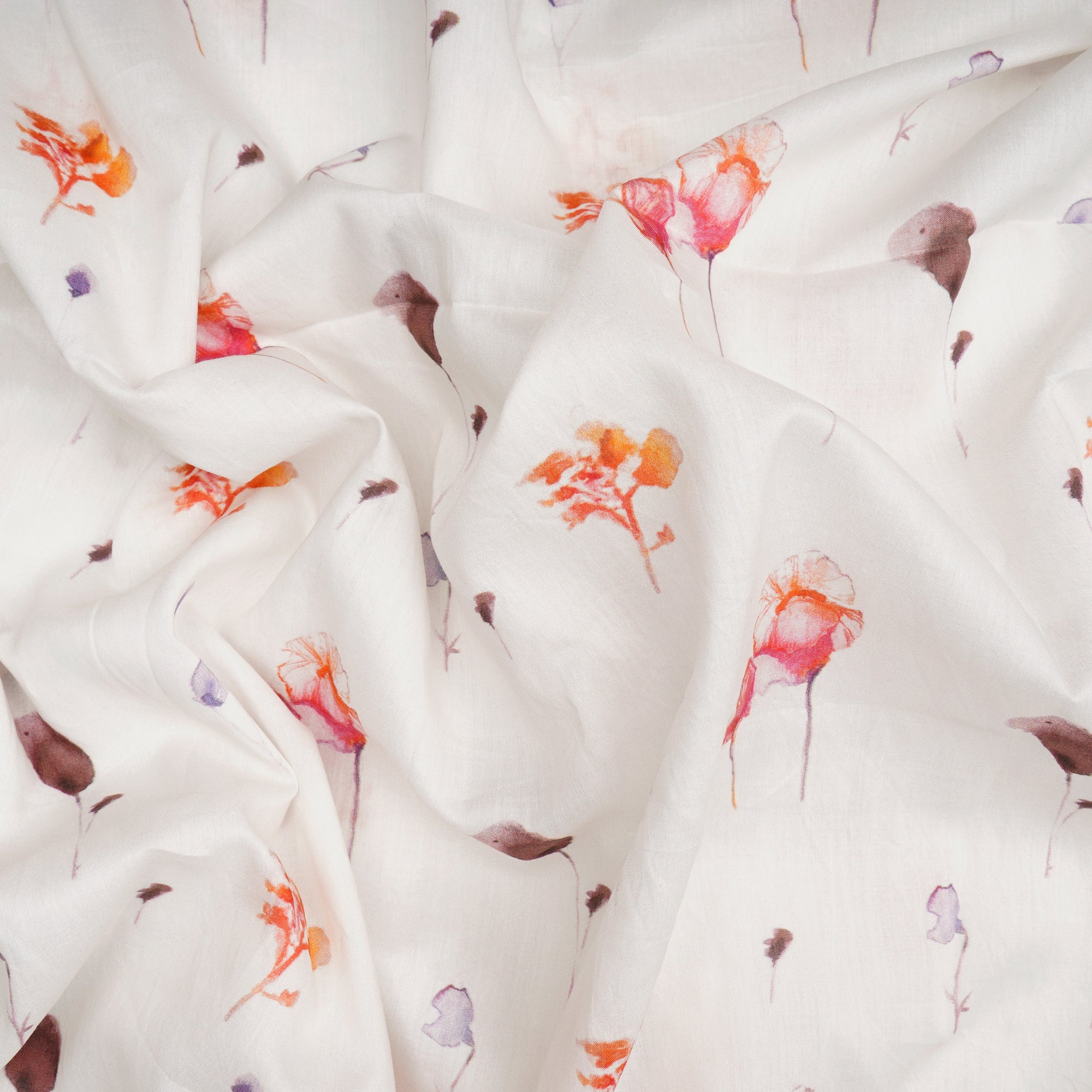 (Pre-Cut 1.80 Mtr)Off-White Floral Pattern Digital Print-Lawn Fabric