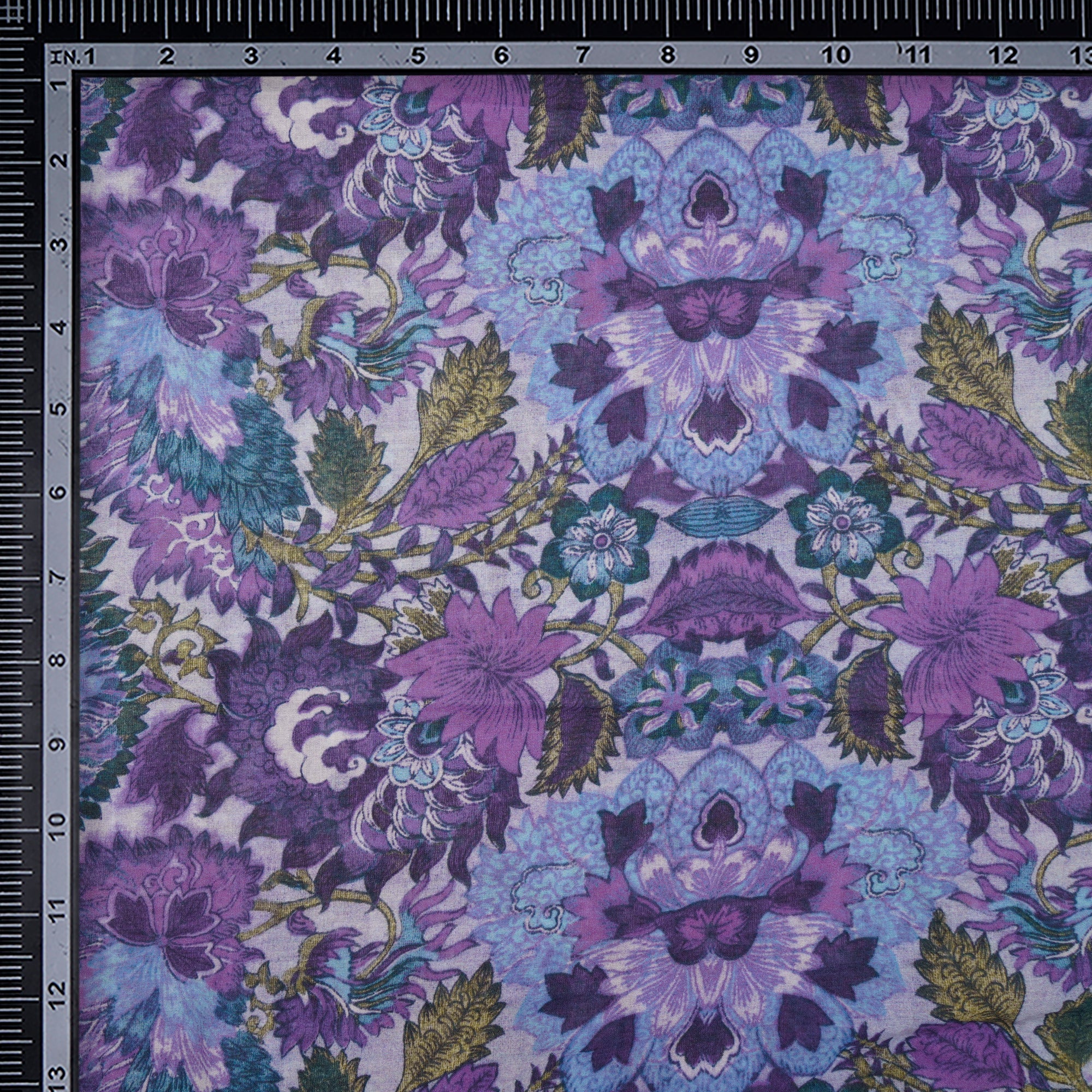 (Pre-Cut 4.00 Mtr)Purple Color Digital Printed High Twisted Cotton Voile Fabric