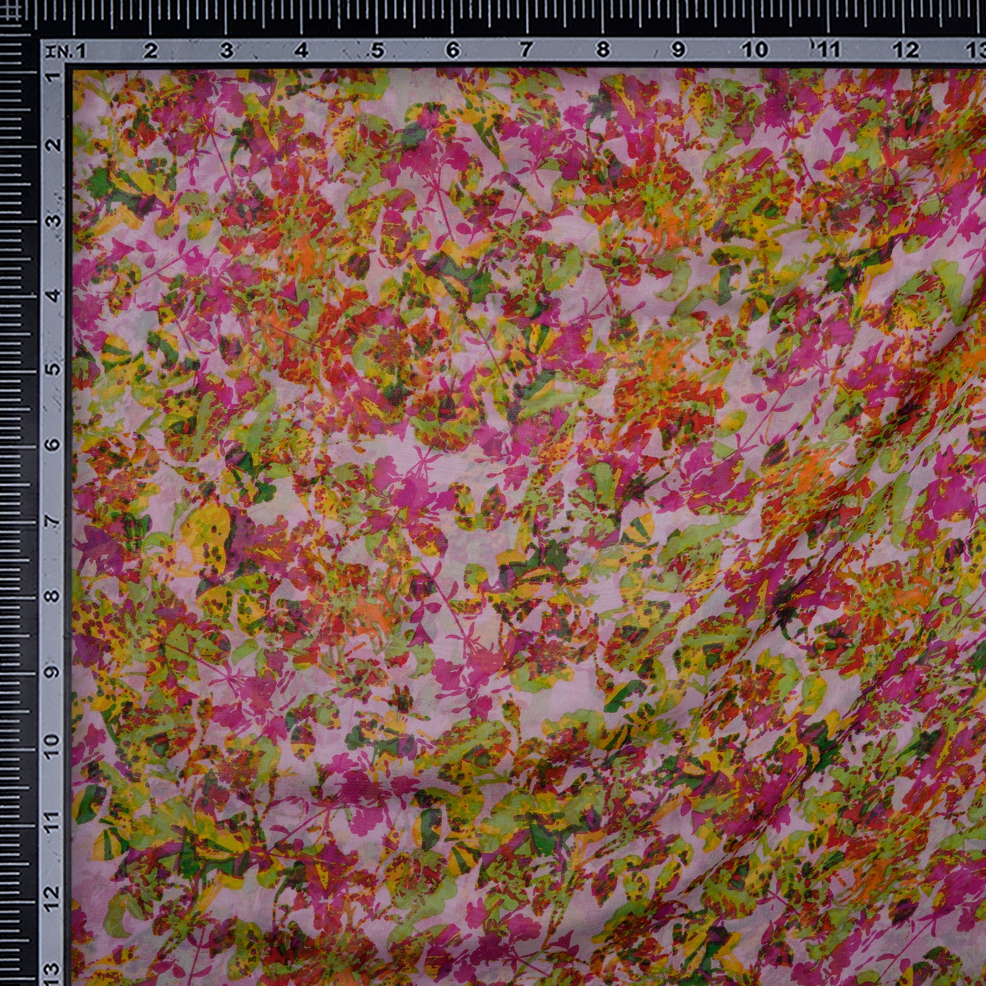 (Pre-Cut 2.30 Mtr)Multi Color Floral Pattern Digital Print Taby Silk Fabric