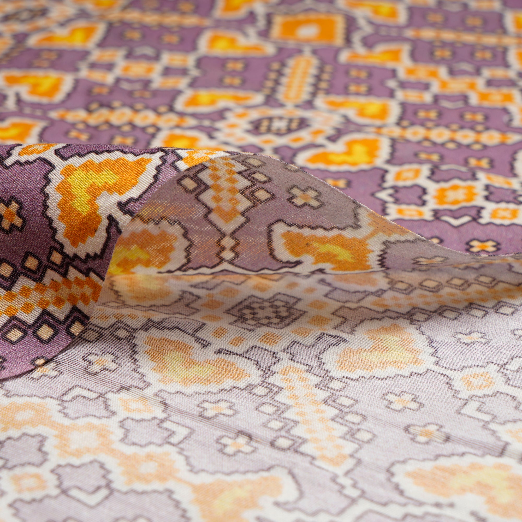 (Pre-Cut 1.00 Mtr)Crocus Patola Pattern Digital Printed Pure Chanderi Fabric