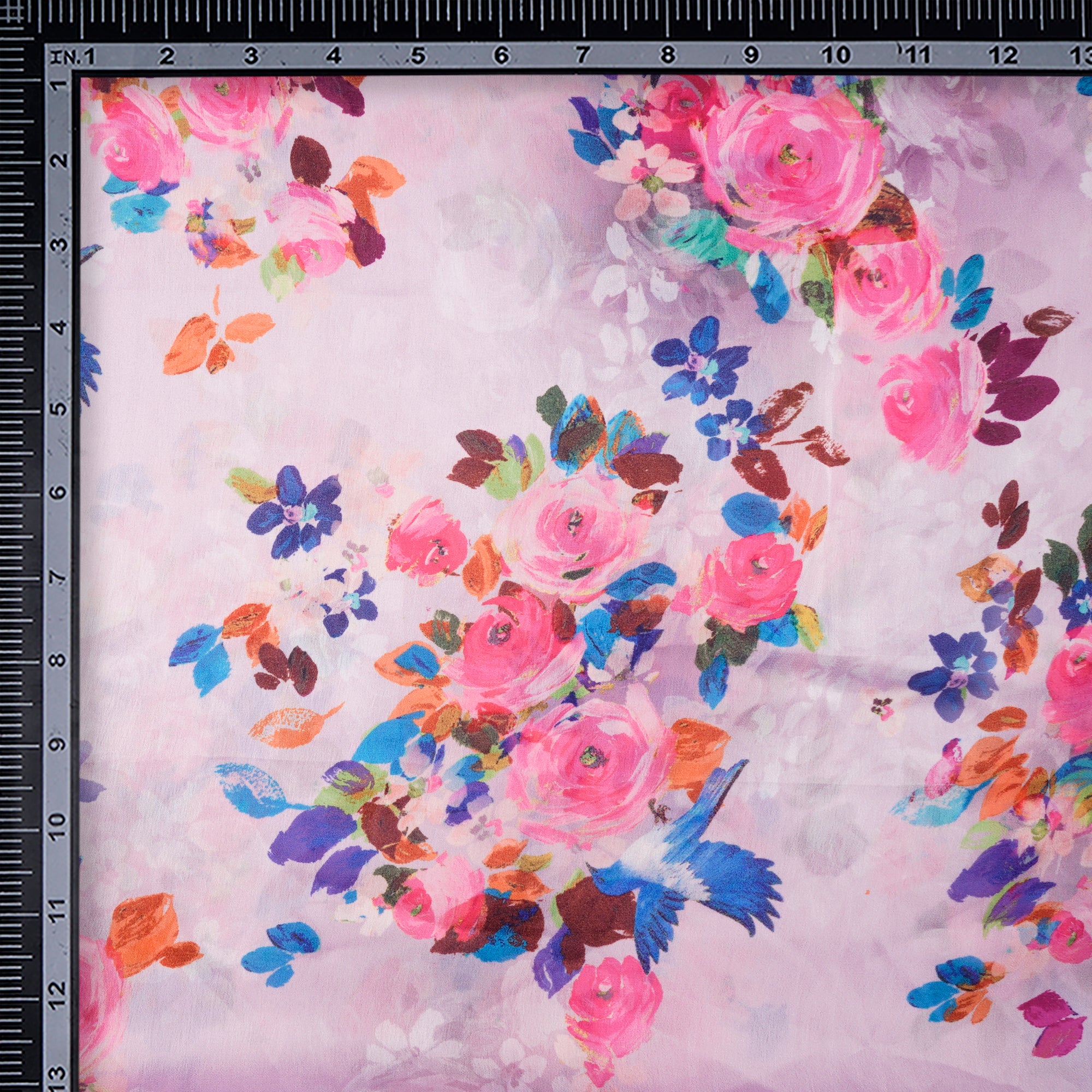(Pre-Cut 2.50 Mtr)Multi Color Floral Pattern Printed Satin Chiffon Fabric