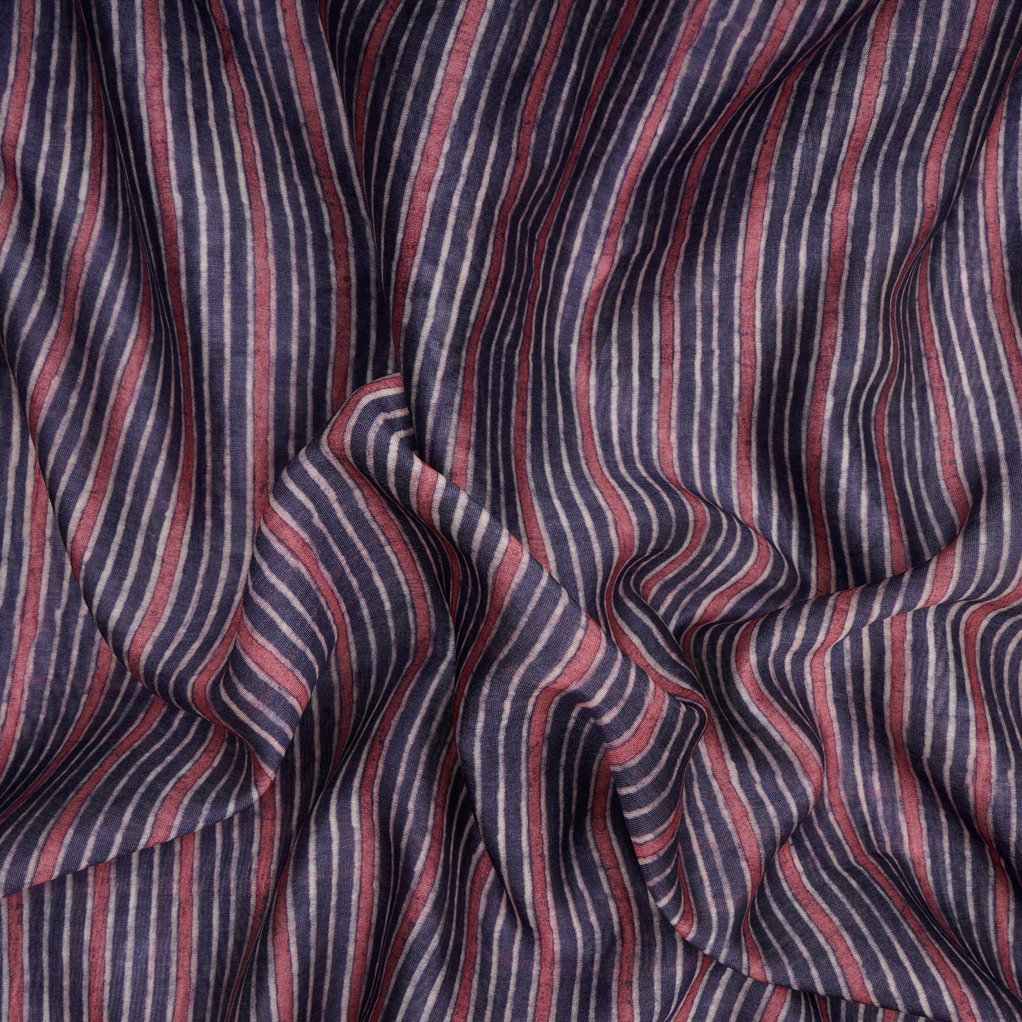(Pre-Cut 2.15 Mtr)Purple Stripe Pattern Digital Printed Pure Chanderi Fabric