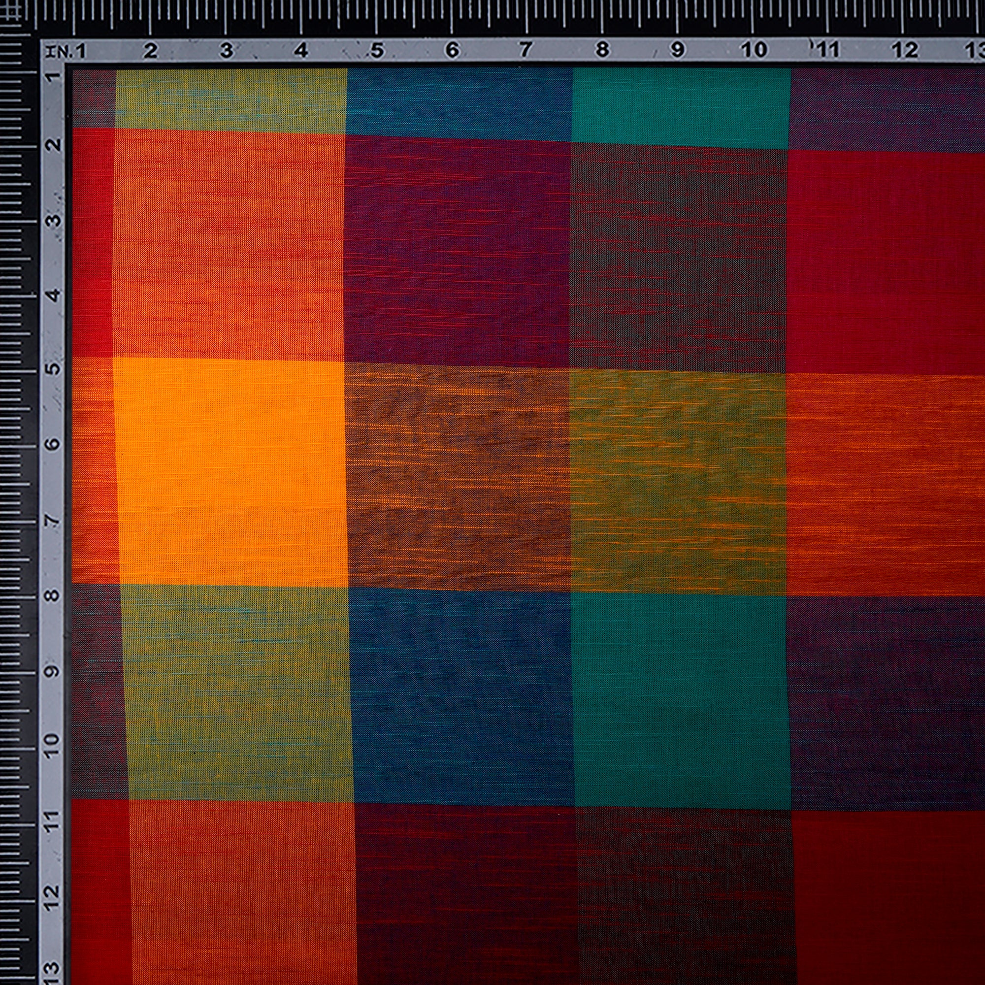 (Pre-Cut 1.00 Mtr) Multi Color Check Pattern Woven Cotton Fabric