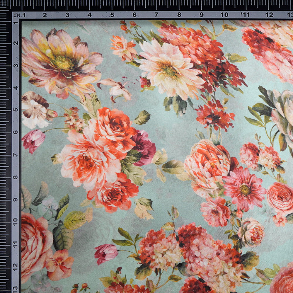 (Pre-Cut 2.20 Mtr)Multi Color Floral Pattern Digital Print-Poly Satin Chiffon Fabric