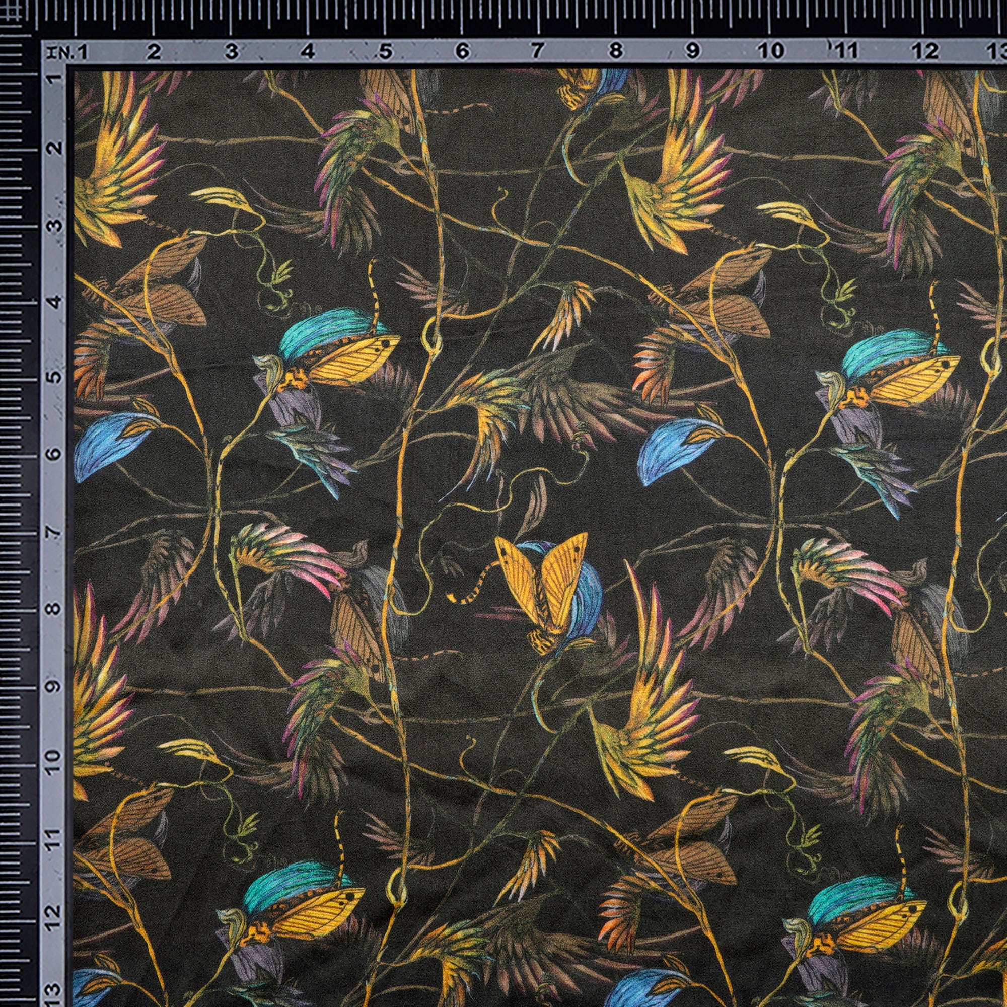 (Pre-Cut 2.50 Mtr)Urban Chic Floral Pattern Digital Print-Satin Silk Fabric