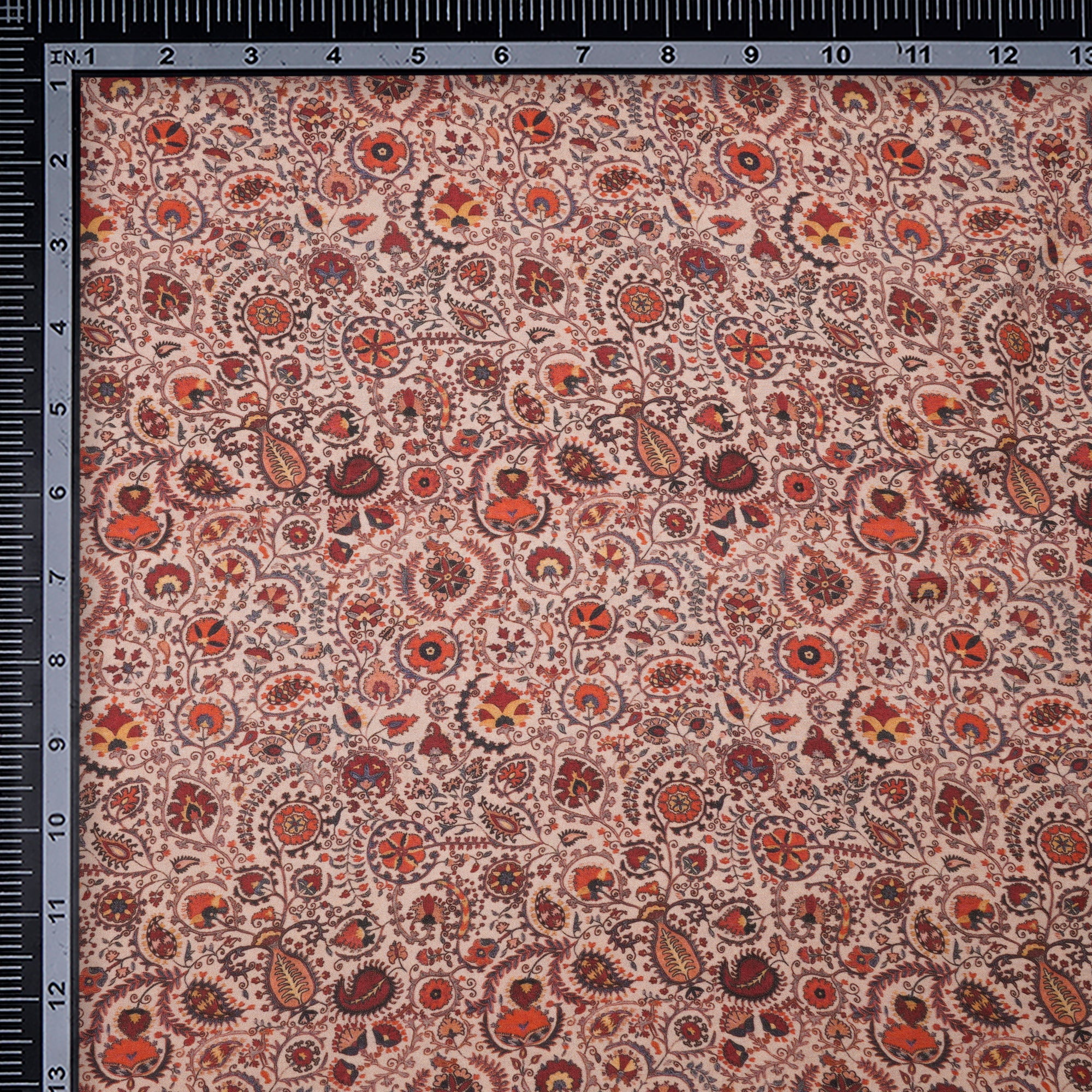 (Pre-Cut 2.90 Mtr)Beige Floral Pattern Digital Printed Kota Silk Fabric