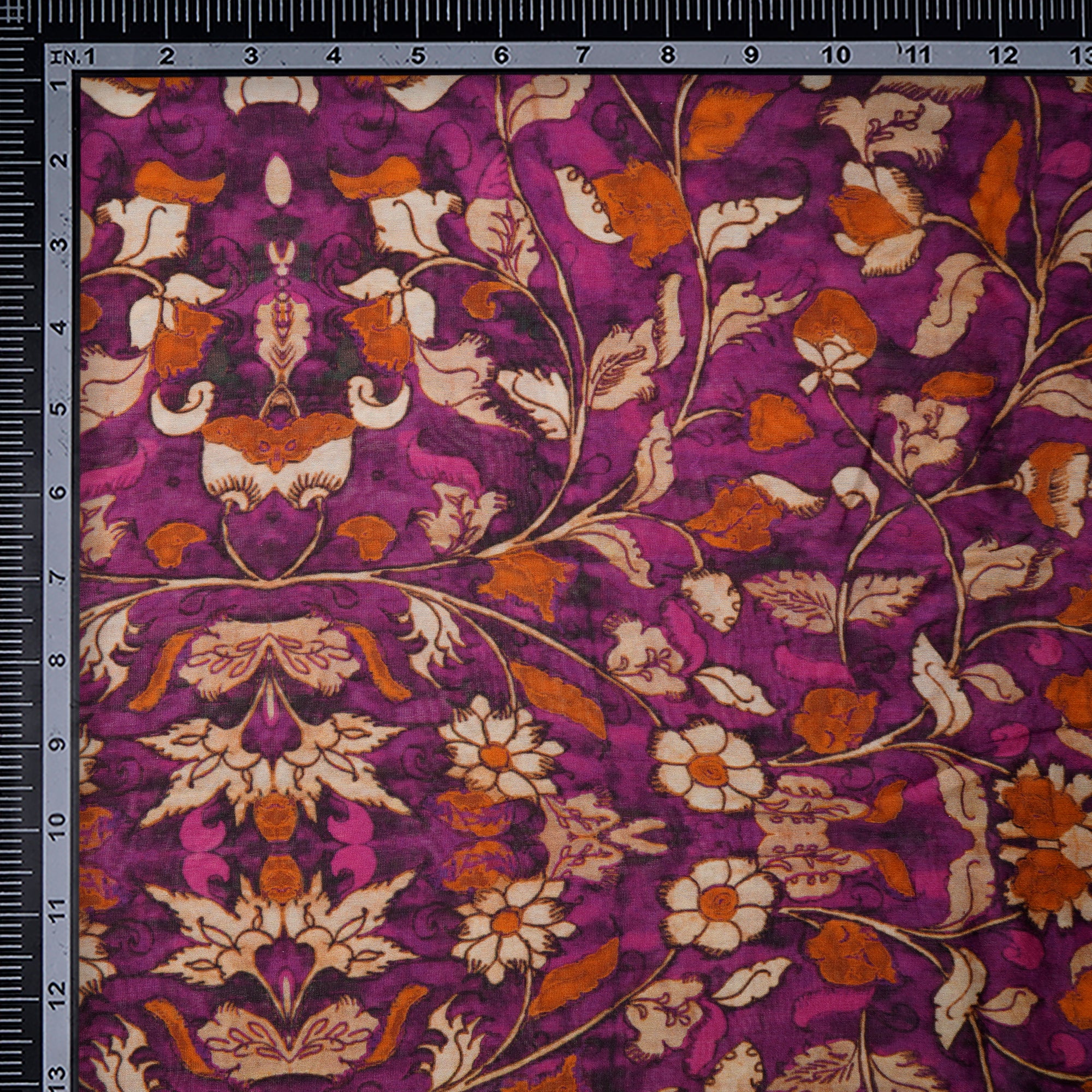 (Pre-Cut 4.60 Mtr)Purple Floral Pattern Digital Print-Chanderi Fabric